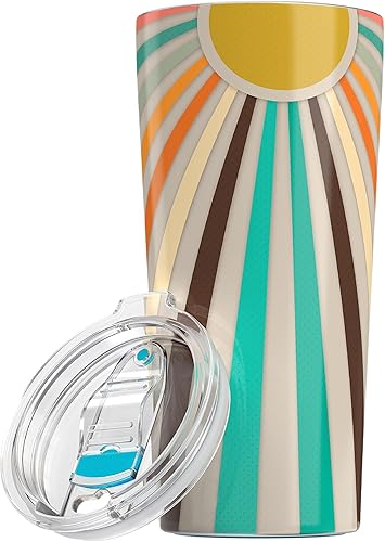 Greenline Goods Vaso de café aislado abstracto, taza de metal de 20 onzas con tapa deslizante superior, base de silicona antideslizante, botella de