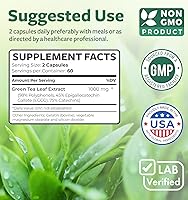 Vista 5 de Extracto de té verde (no modificado genéticamente) 120 cápsulas con EGCG de alta potencia para pérdida de peso y mejora del metabolismo - Píldoras
