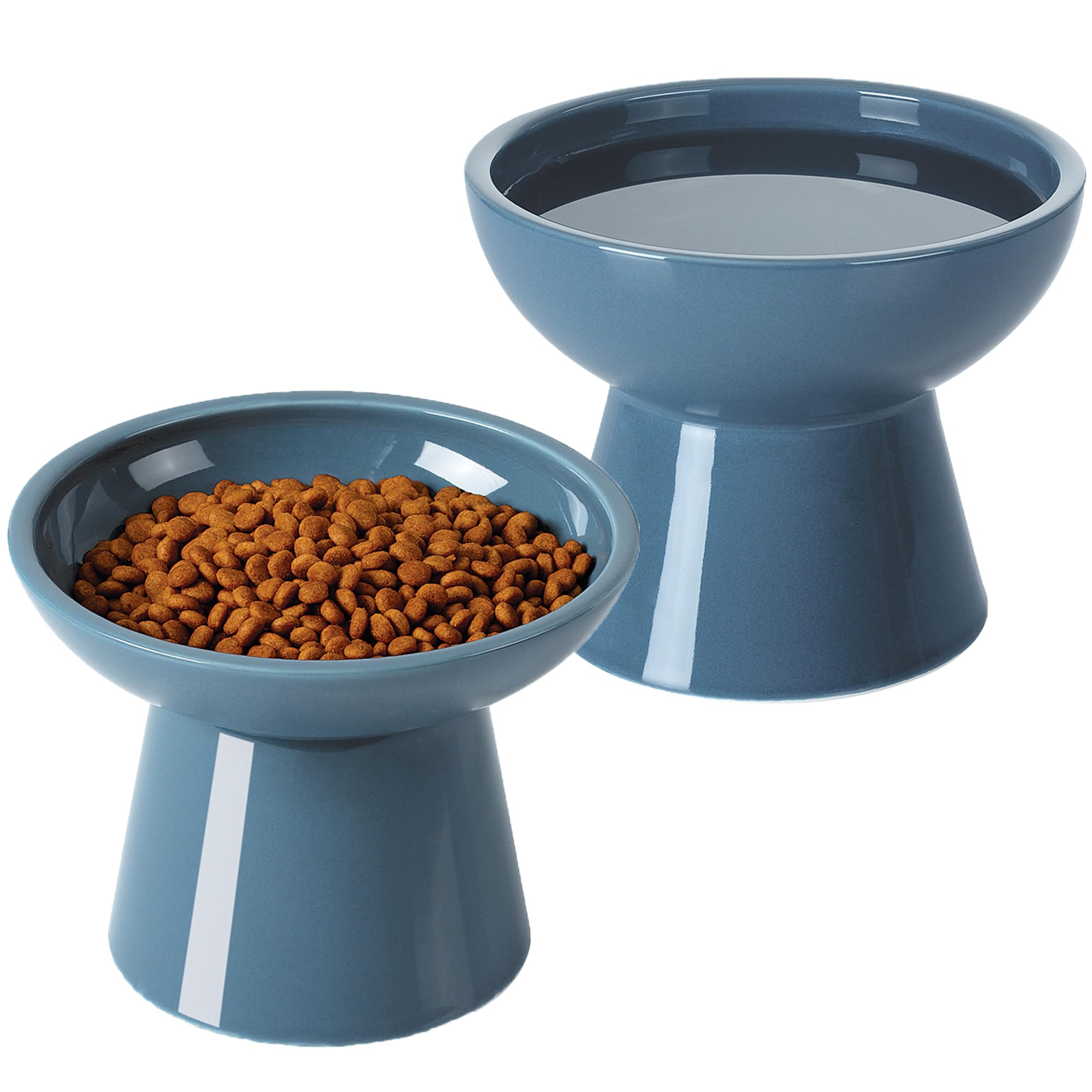 LoeJan Elevated Cat Food and Water Bowls Set, Extra Wide and Raised Ceramic Bowls, Anti-Vomit Whisker-Free Pressure Cat Feeder for Kittens to Adult Cats and Small Dogs