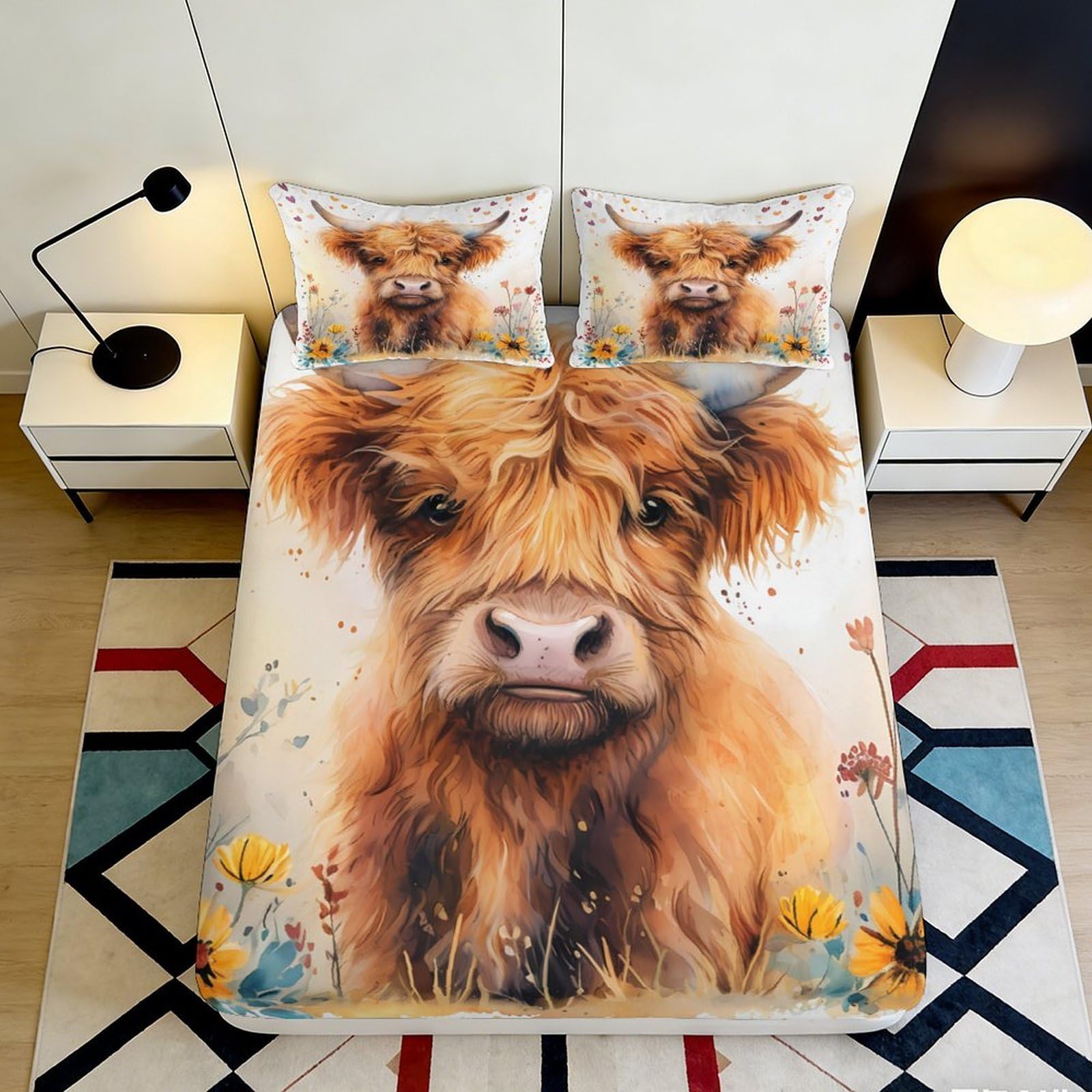3D Printed Cartoon Animal Fitted Sheet Microfiber Elastic Hem Bedroom Bedding Cartoon Animal Mattress Fitted Cover Deep Pocket 140x200x25cm