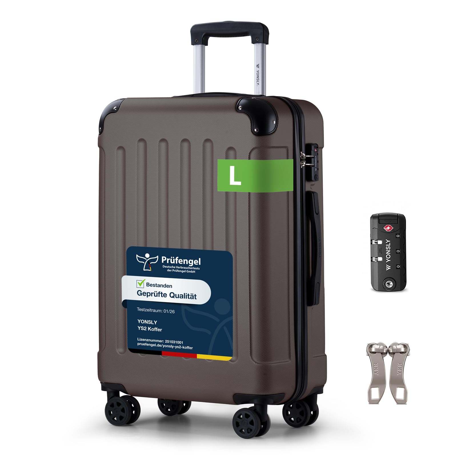 YONSLY Trolley Koffer Set, Reisekoffer, Rollkoffer Handgepäck, Kabinkoffer Suitcase, Gepäckset mit 360° Rollen, Hartschalenreisekoffer, Zahlenschloss, Gummigriff