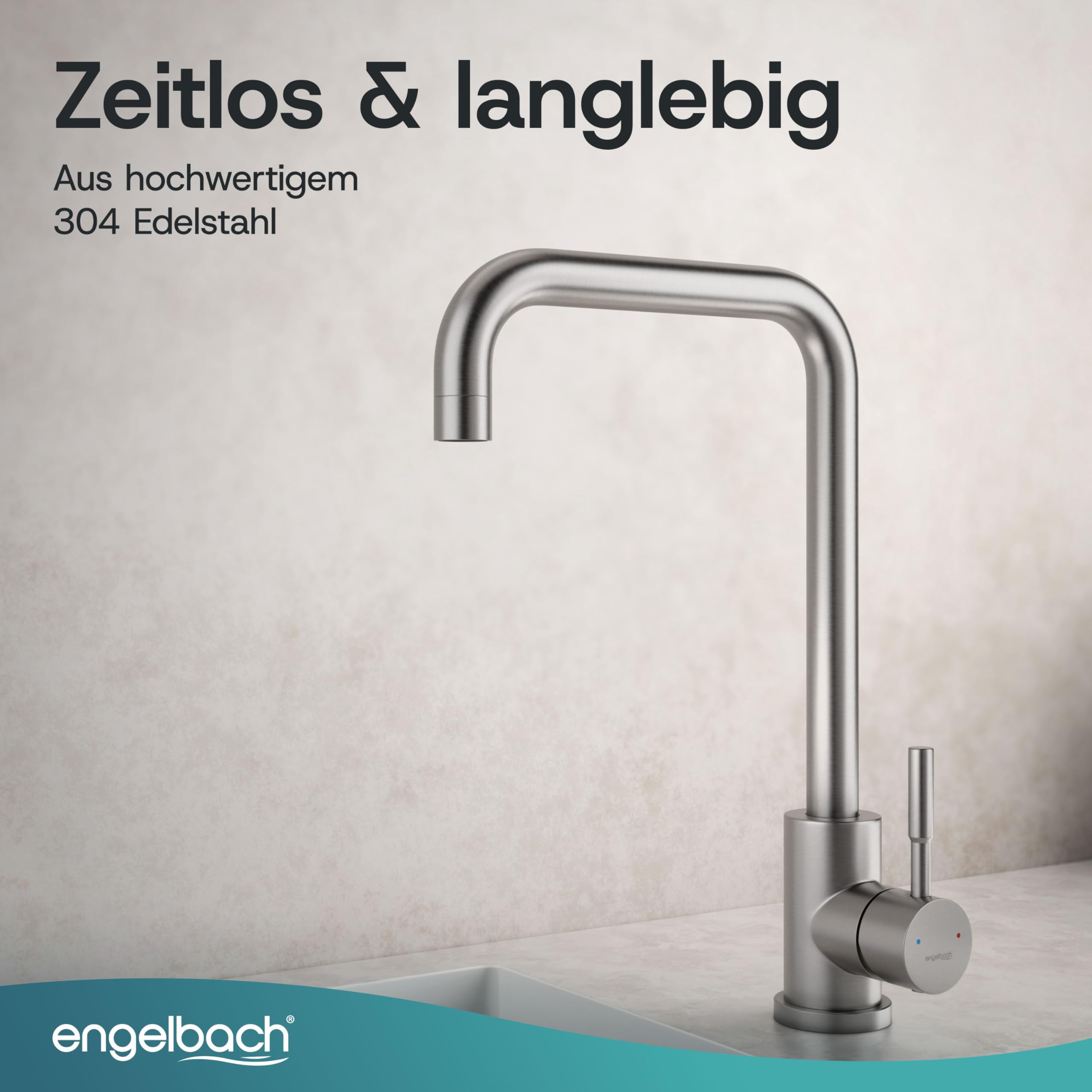 Engelbach® Wasserhahn Küche - 360° Schwenkbare Küchenarmatur aus 304 Edelstahl - inklusive tropffreier Keramikkartusche, Spültischarmatur, Mischbatterie, Gebürstet