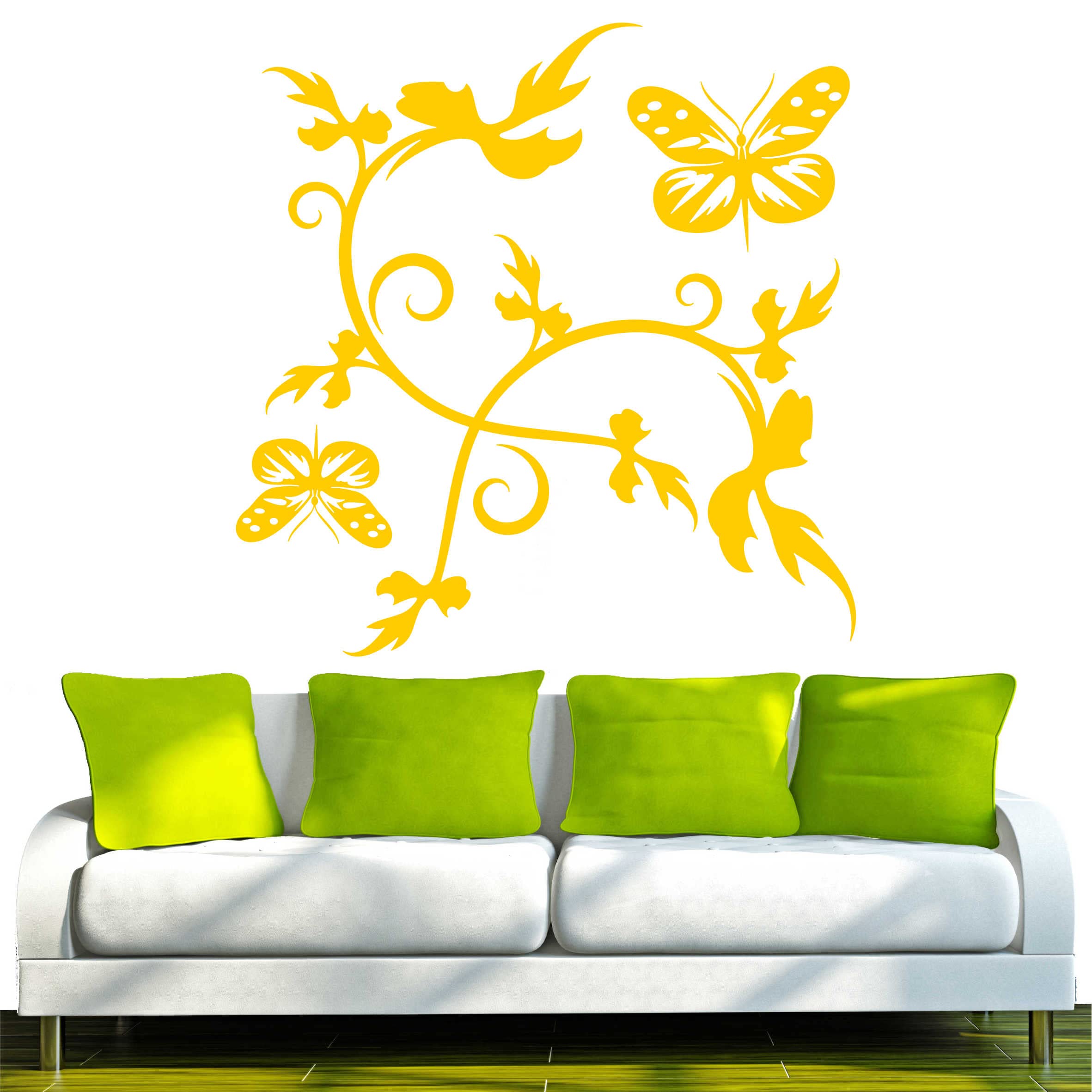 INDIGOS UG - adesivi da parete - Farfalla, Giallo, 96x44 cm