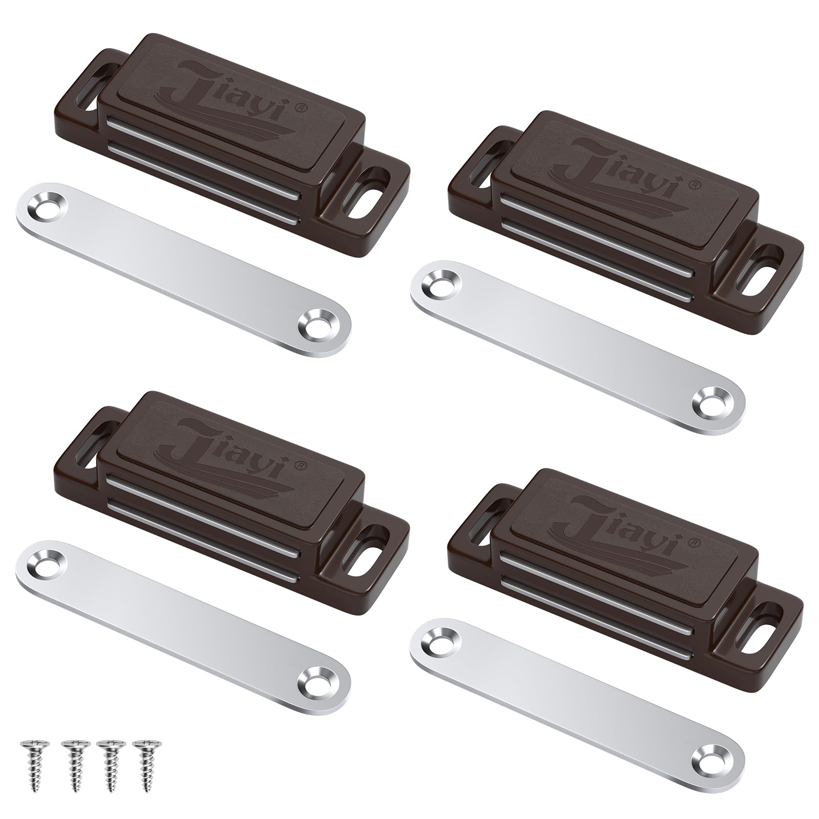 Cabinet Magnets Jiayi 4 Pack Plasticl Magnetic Door Catch Self Adhesive Internal Doors Closure Magnetic for Kitchen Wardrobe Closet Cabinet Door Drawer Latch Brown