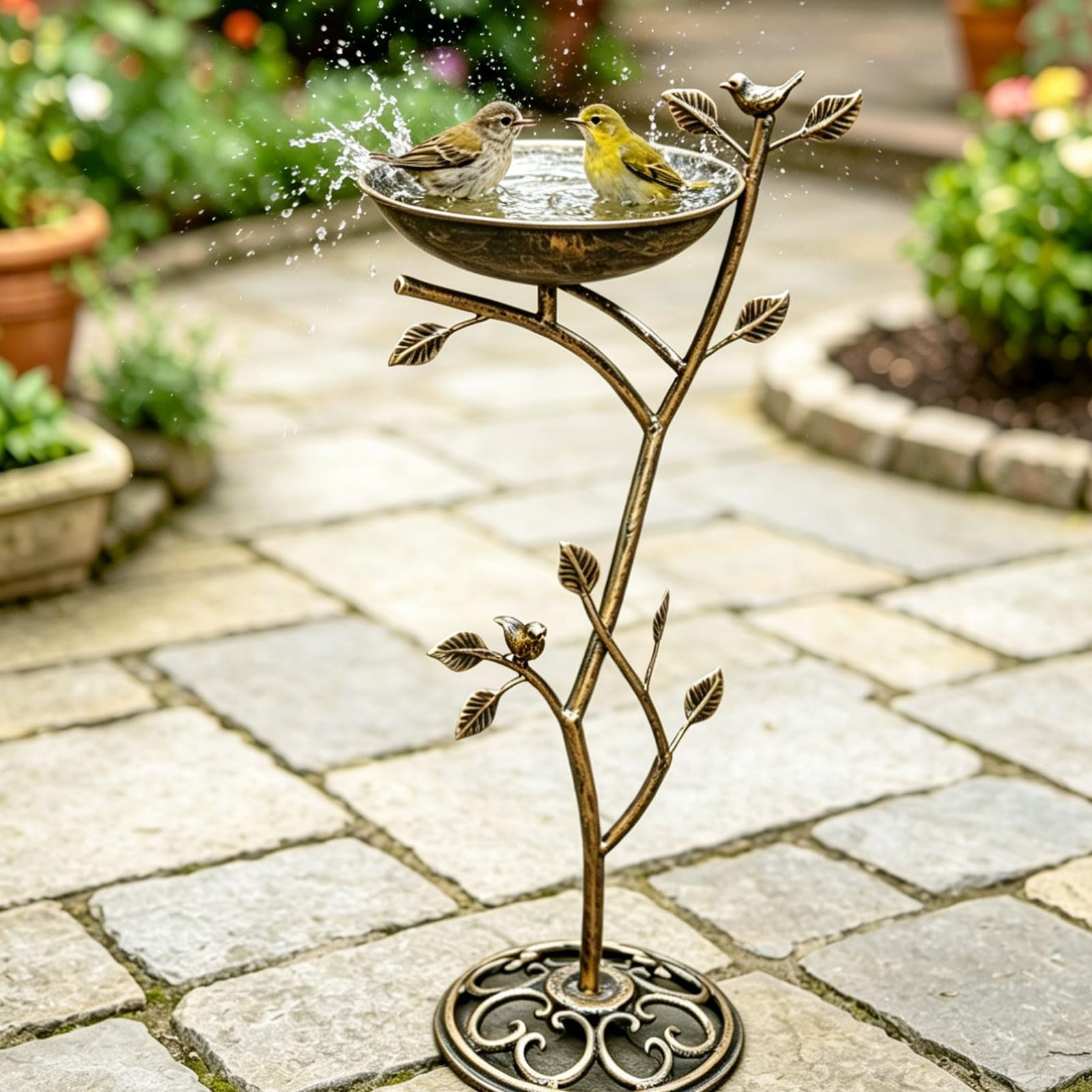 HOUYANG Durchmesser 29 cm B x 78,7 cm H Gusseisen Sockel Vogeltränke für draußen, Vintage Metall Vogeltränke Garten Hof Dekoration