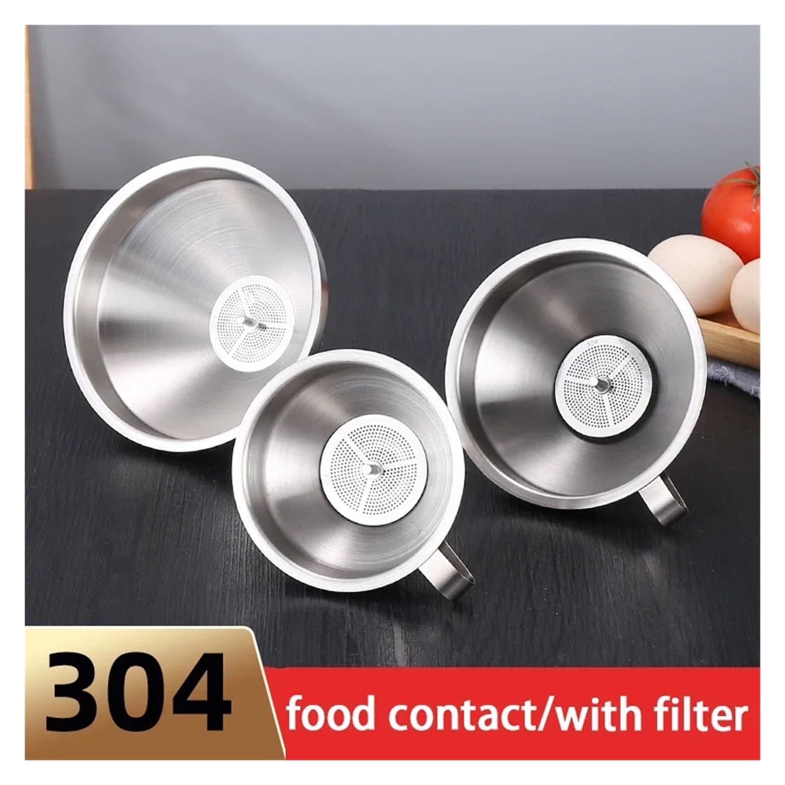 Imbuto in acciaio inossidabile Imbuto da cucina in acciaio inossidabile 304 con filtro a bocca larga for inscatolamento di diverse dimensioni(13cm)