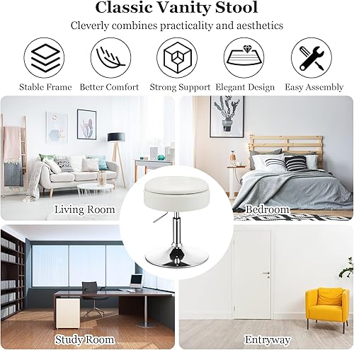 Miniatura 8 de Giantex Taburete giratorio ajustable  360 giratorio de 20 a 26 pulgadas de altura ajustable otomana de almacenamiento redondo, reposapiés de cuero