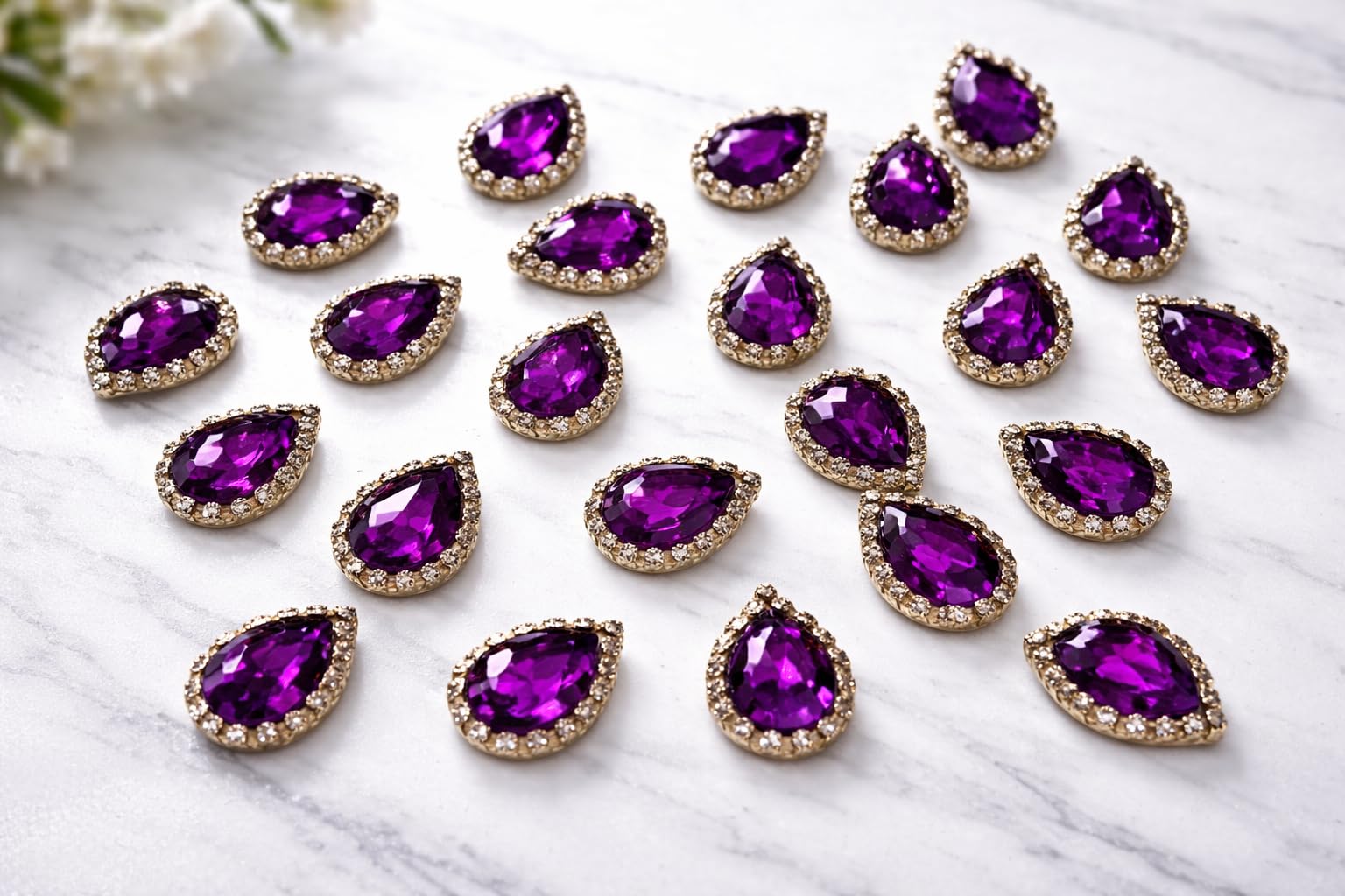 Embroidery Applique Patch for Saree Lehenga Blouse Craft Sewing Decorative Drop Shape Stone Work (Size- 20 * 14mm Pack of 20 pcs) (Purple)
