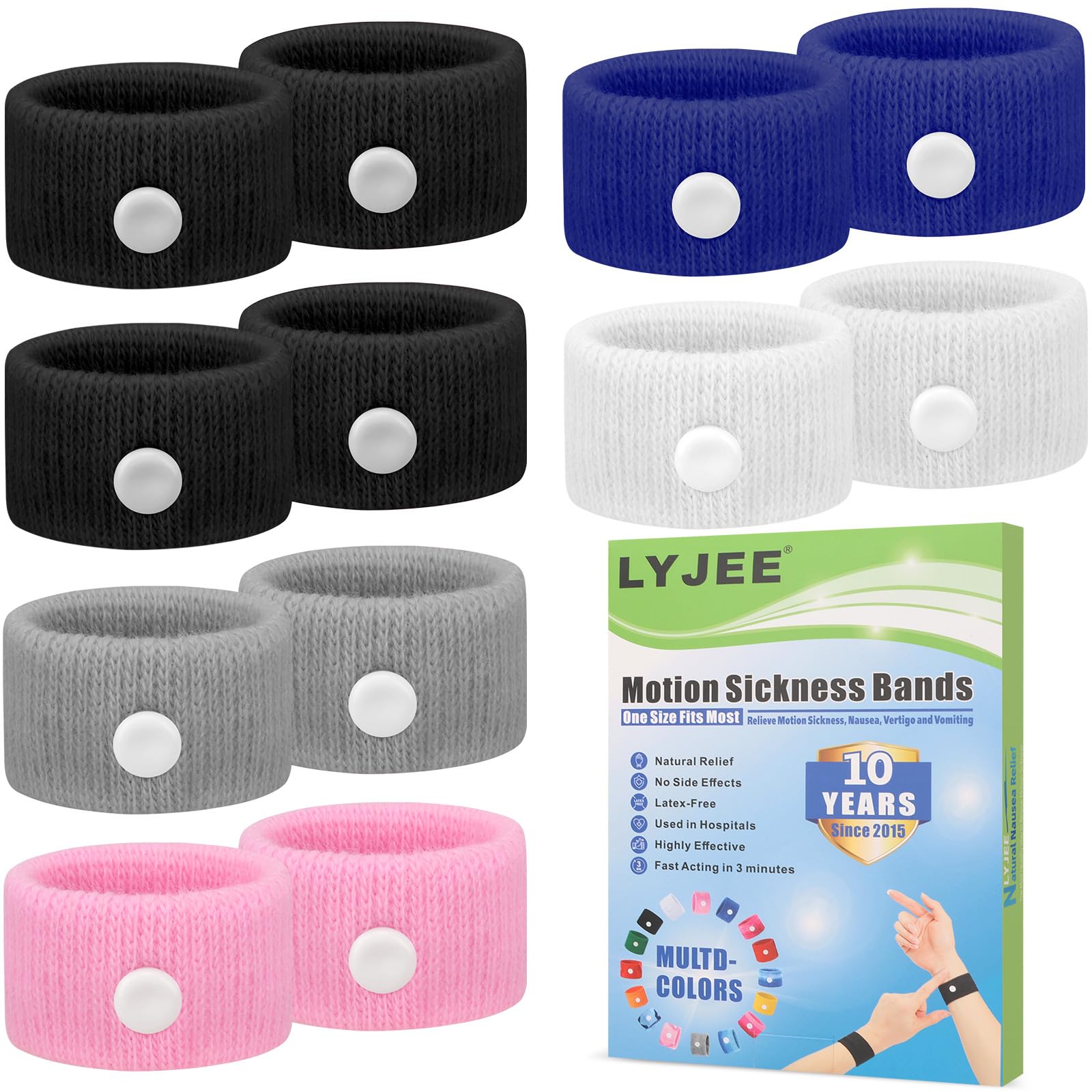 6 Pairs Motion Sickness Bands, Nausea Wristbands for Car Sickness, Relief Wristbans for Mornig Sea Flying Travel