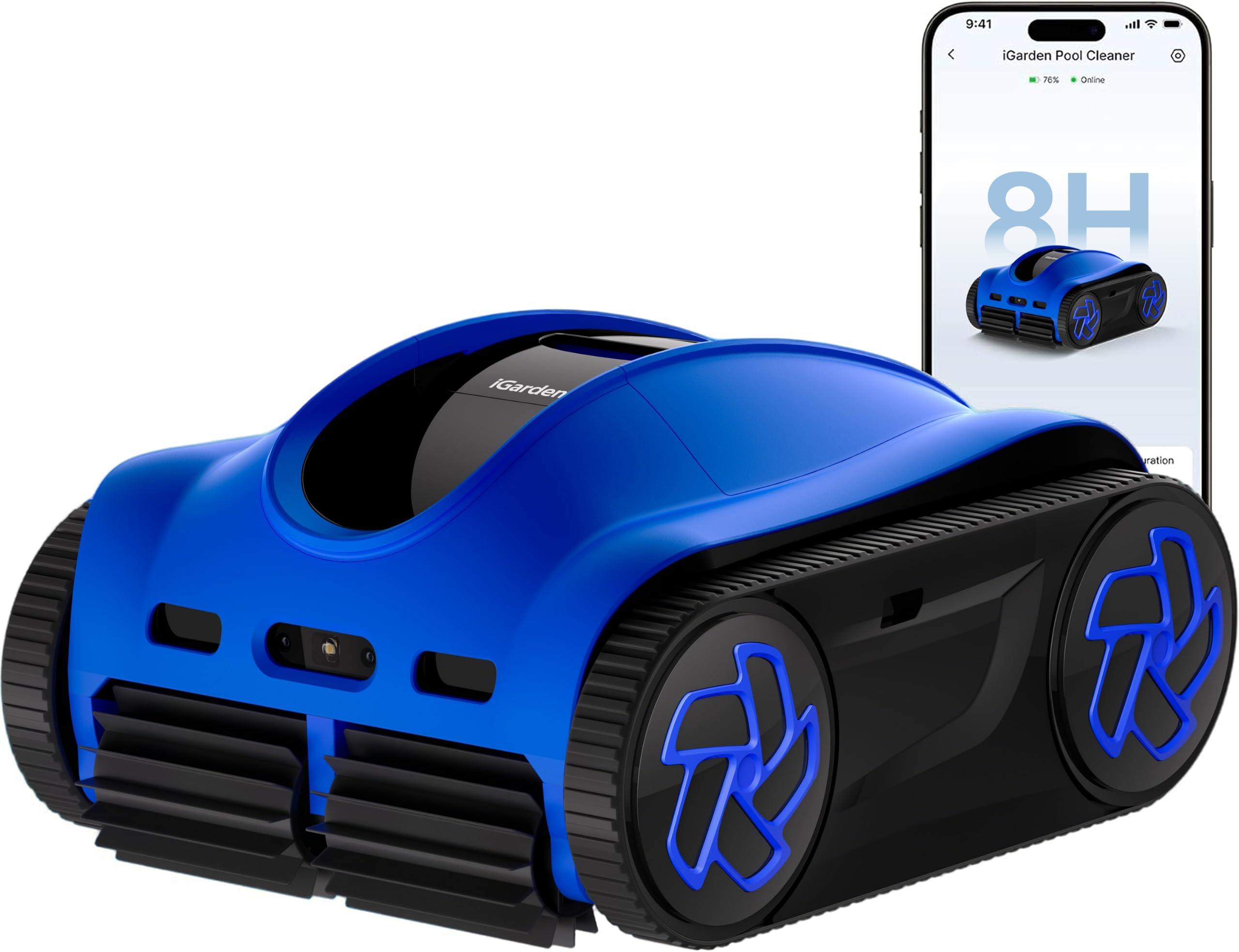 iGarden K-AI Robot Limpiafondos de Piscina sin Cable, 8 h de Autonomía, Visión IA con Doble Cámara, Sistema AI-Target, 22.000 L/h, Doble Filtración, Filtro de 4 L, para Piscinas Elevadas y Enterradas