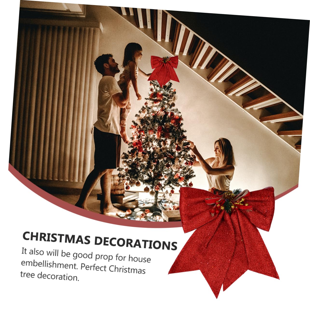 OUNONA 3piezas Adorno Colgante De Navidad Forma De Lazo Decoración para Árbol De Navidad y Eventos Festivos Material Duradero y Ligero