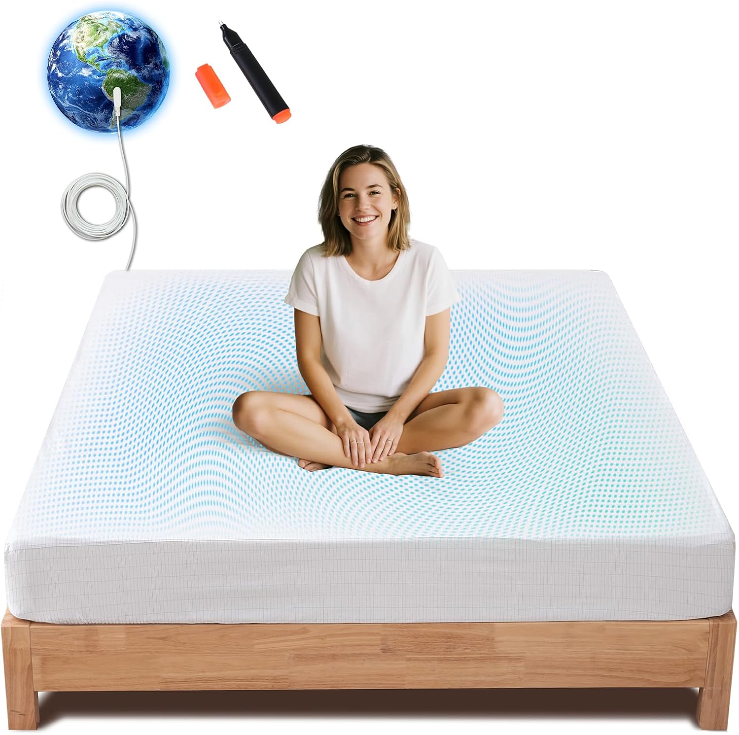 David's Home Grounding Fitted Sheet Twin Size,95%Cotton 5%Silver,Comfort Softer Better Healthier,Earth Grounded Conductive Bed Sheet with Grounding Cord&Test Pen,16" Deep Pocket&Storage Pocket,White