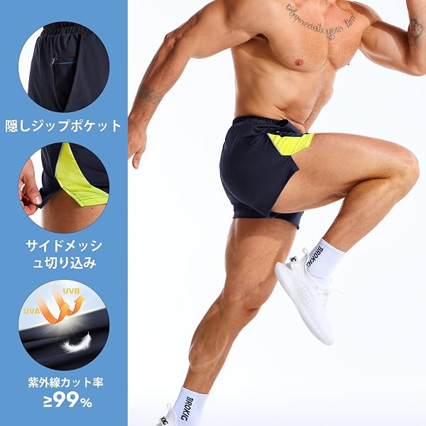 アンダーベント ハーフパンツ メンズ スポーツ ランニングパンツ 3インチ 軽量 吸汗速乾 トレーニング 短パン メッシュ生地 筋トレ ショートパンツ 夏 - 2