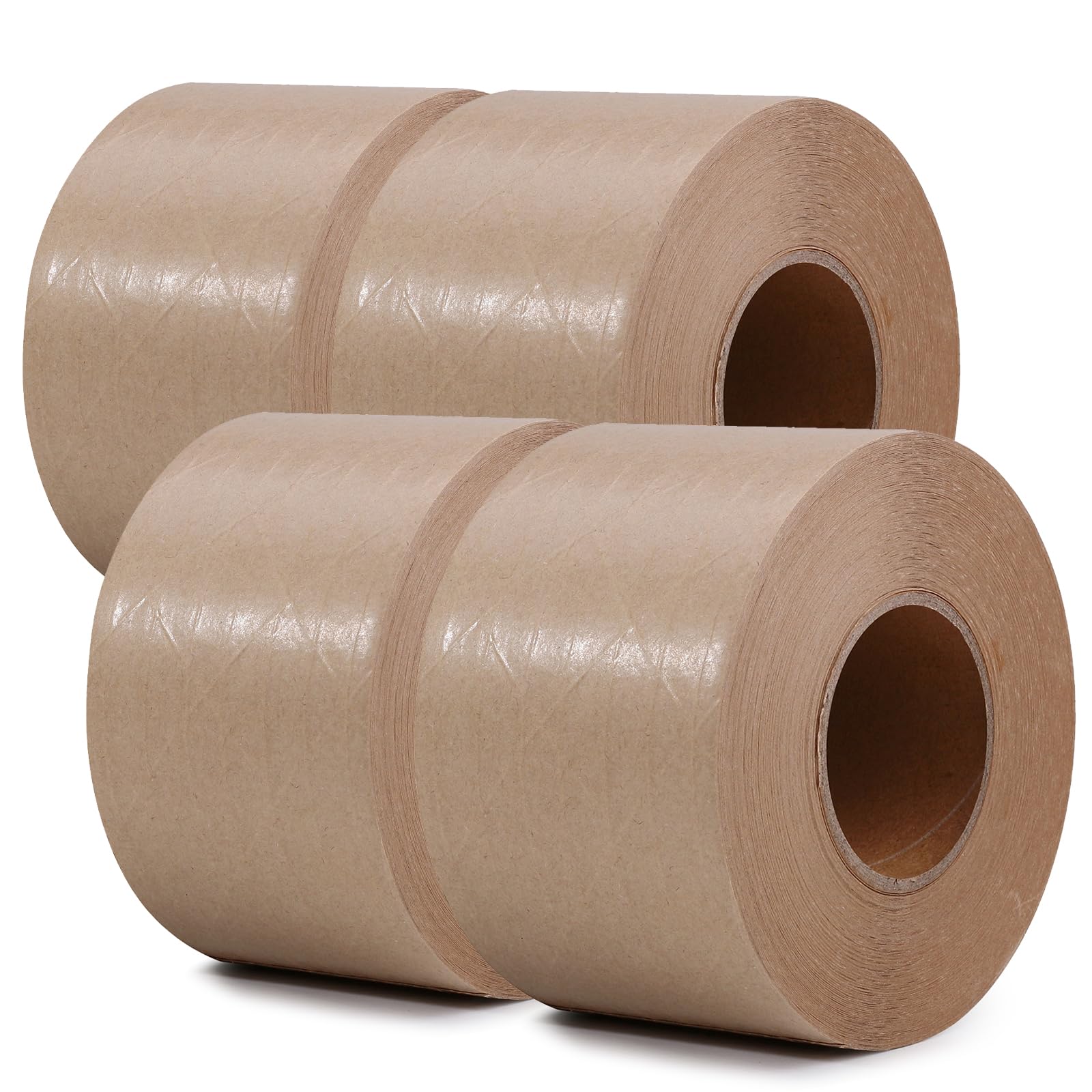 LLPT Nastro gommato in carta kraft, 7 cm x 60 m, confezione da 4 pezzi, rinforzato in fibra di vetro attivato dall'acqua, nastro da imballaggio marrone, resistente, per spedizioni postali e scatole