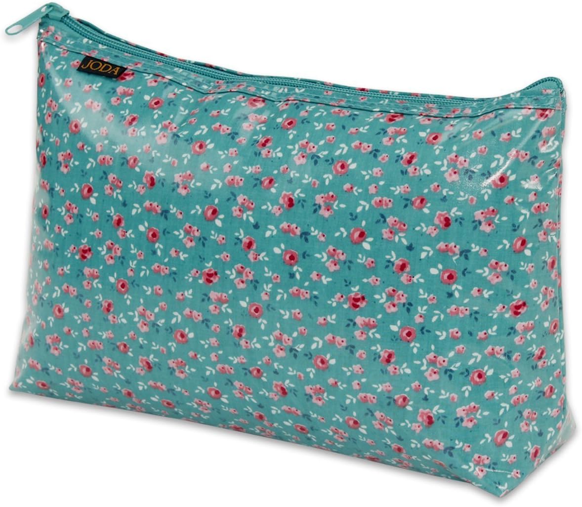 JODA Ladies Womens Pretty Green with Pink Flowers Cosmetic Makeup Bag Travel Purse