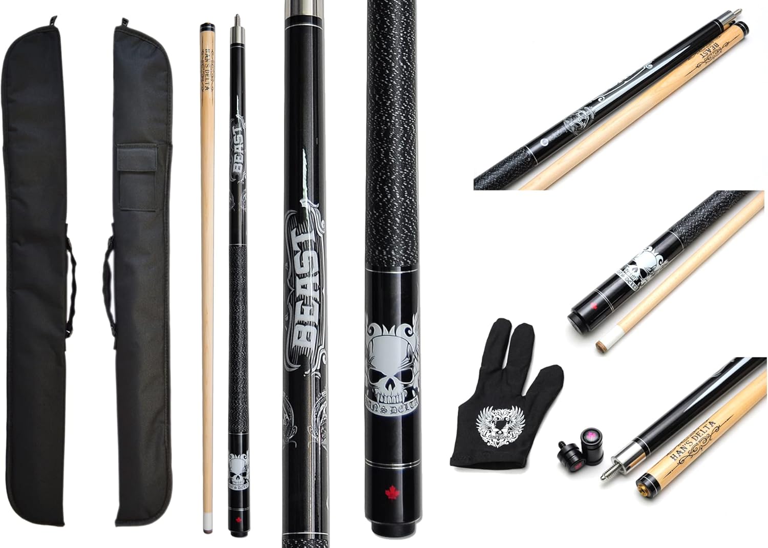 1x1 Hard Pool Cue Case - 1B1S - Holds 1 Butt and 1 Shaft (Black)