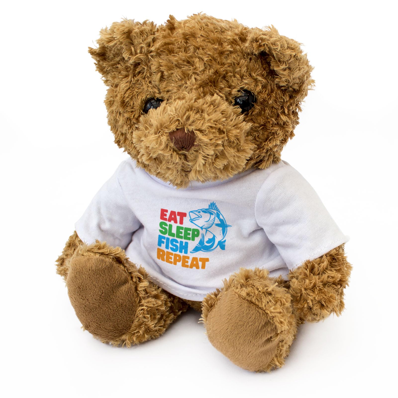 Big Red Egg EAT SLEEP FISH REPEAT - Teddy Bear - Cute Soft Cuddly Adorable - Gift Present Fishing, Brown
