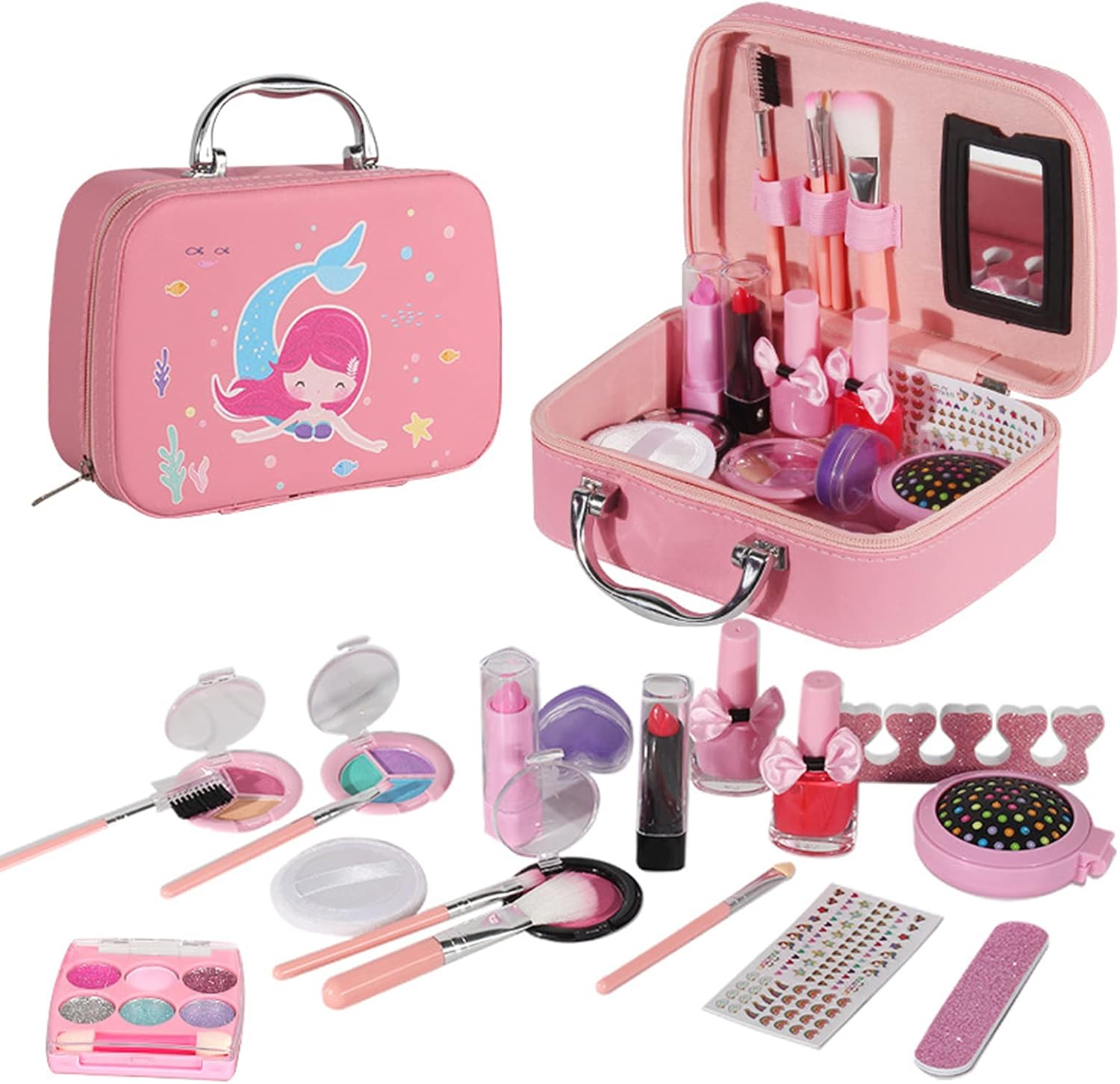 Kids Makeup Kit for Girls Real Cosmetics Play Set Washable Safe 20pcs for Birthday Gift, Little Girls Party Game