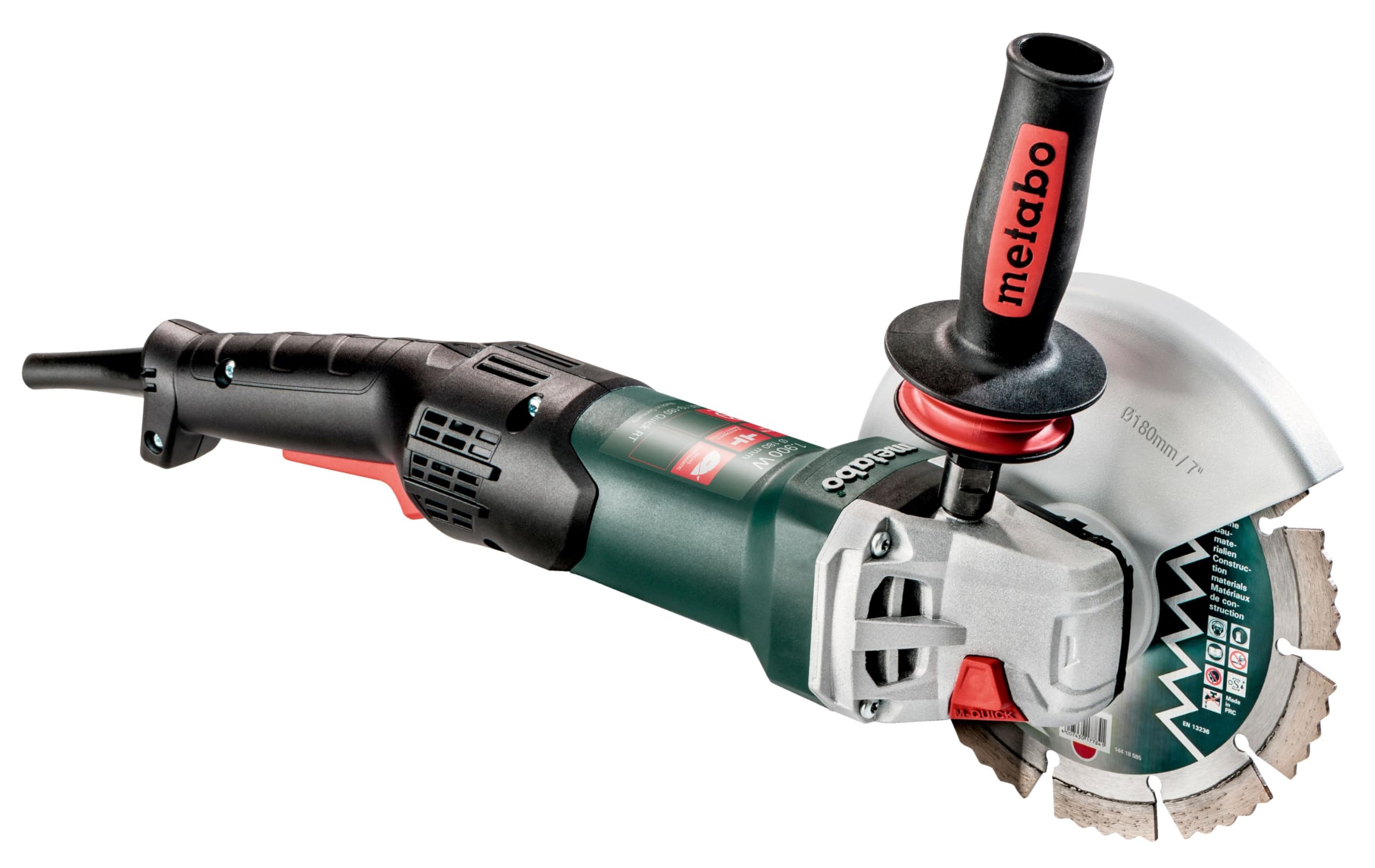 Metabo Amoladora Angular con cable WE 19-180 Quick RT (1900 W, Ø del disco 180mm, 8.200 rpm, Sistema M-Quick, Embrague de seguridad S-automatic, Arranque suave Softstart y Sistema Antivibración MVT)