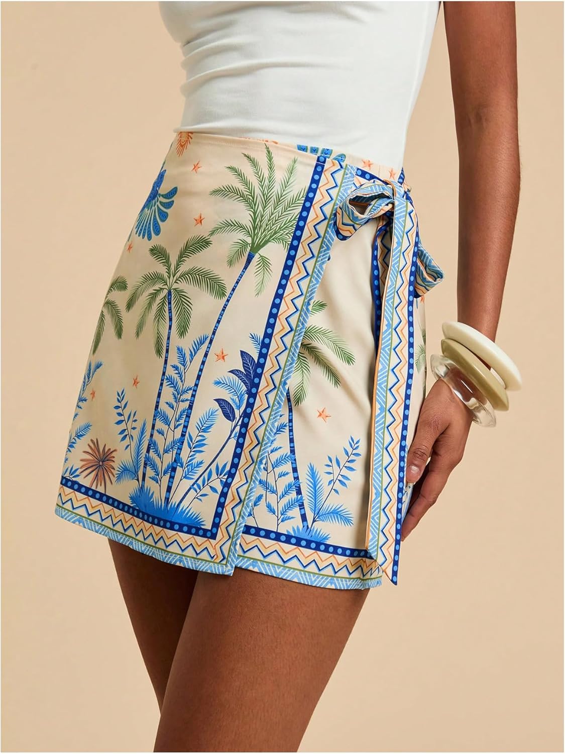 MAKEMECHIC Women's Summer Boho Wrap Mini Skirt Beach Vacation Short Skirts - Image 2