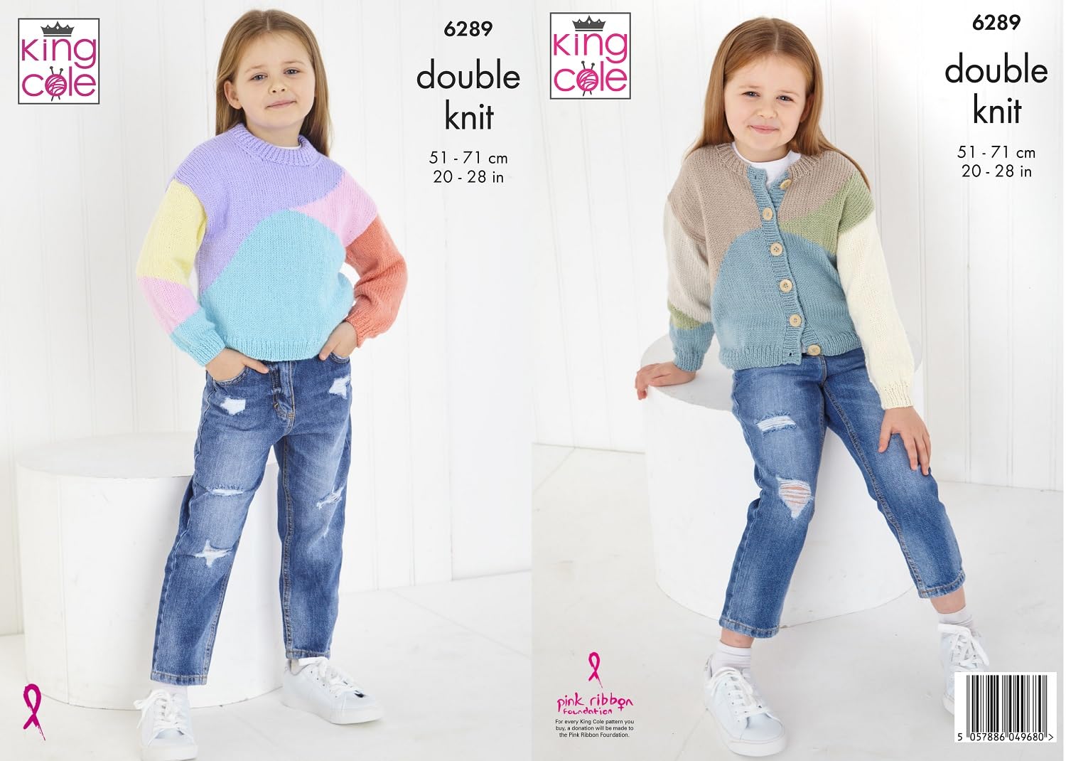 King Cole Girls Knitting Pattern Double Knit DK Childs Cardigan & Sweater (6289)