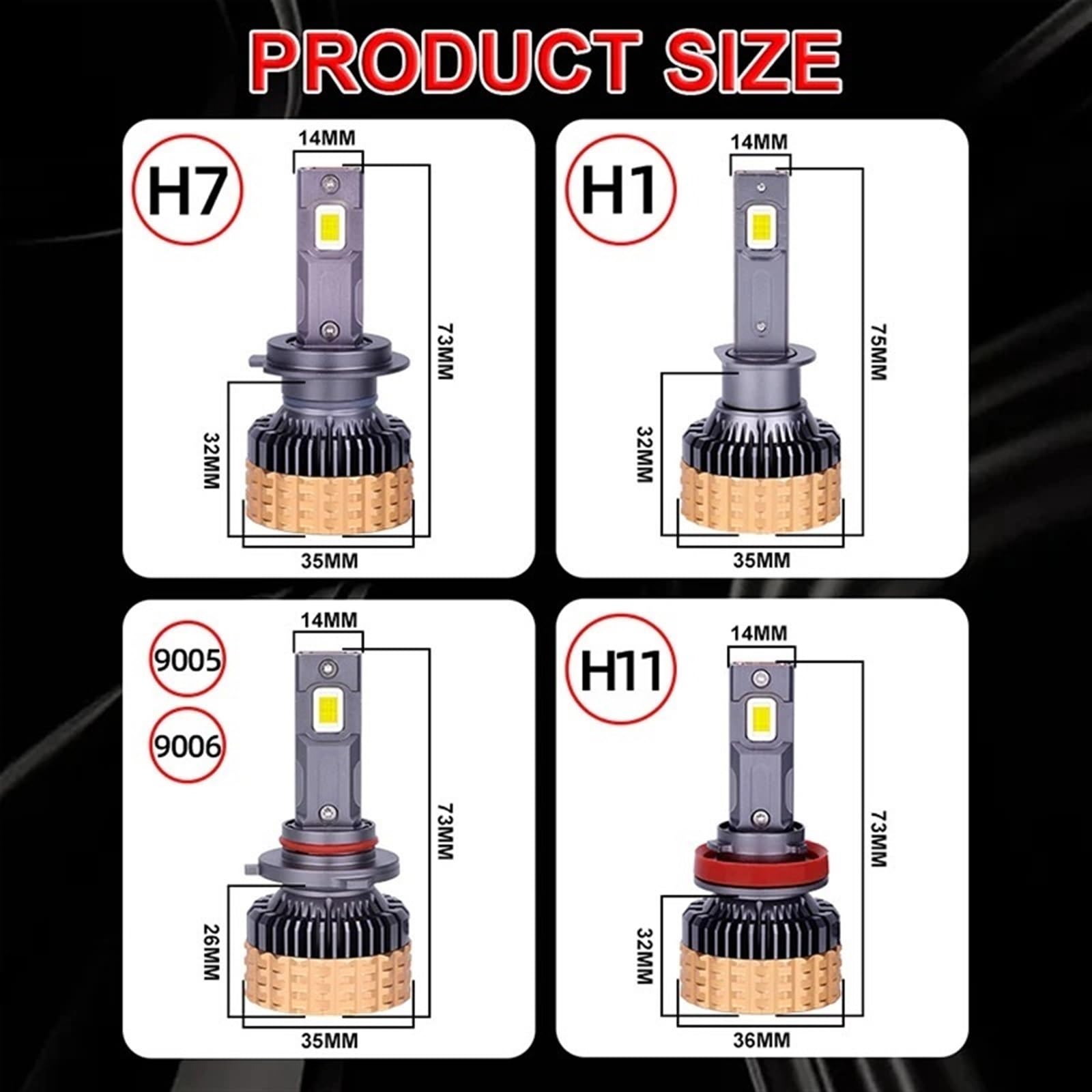 Feux de voiture H7 LED 1000W 6500K H4 80000LM Canbus H11 H8 H1 HB3 9005 HB4 9006 9012 HIR2 9054 puce CSP, Mini taille 12V, 2 pièces(Size:1000W SUPER_9005/HB3)