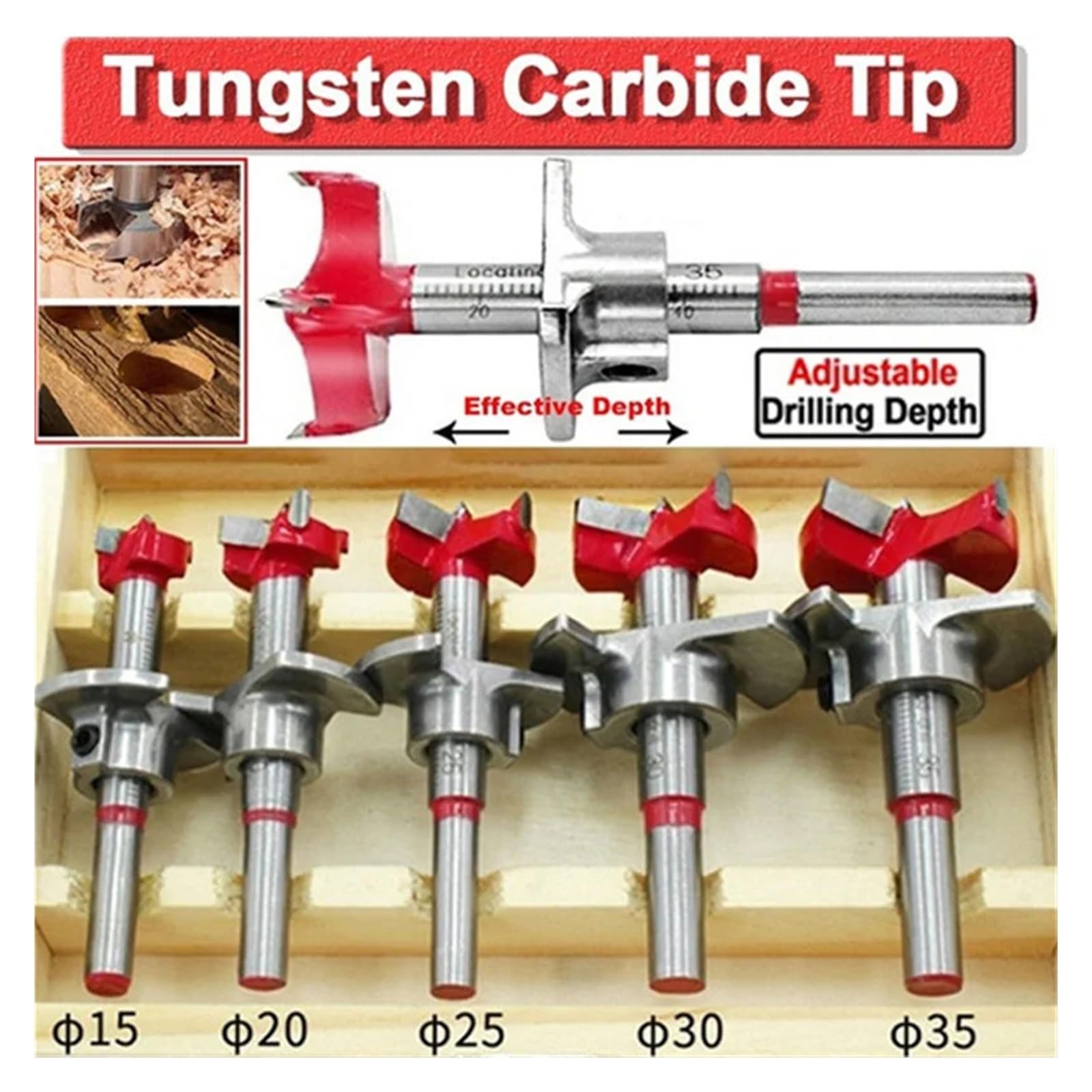 Kit Di Punte For Fori For Cerniere Con Punte Svasate In Metallo Duro Da 15-35 Mm - Strumento Di Precisione For La Lavorazione Del Legno For Fori A Testa Piatta(5pcs with box)