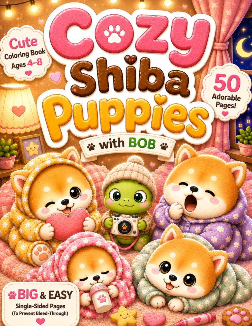 Cozy Shiba Puppies with BOB Cute & Easy Coloring Book for Kids Ages 4-8: Super Cute Shiba Puppy Adventures for Cozy Coloring Fun