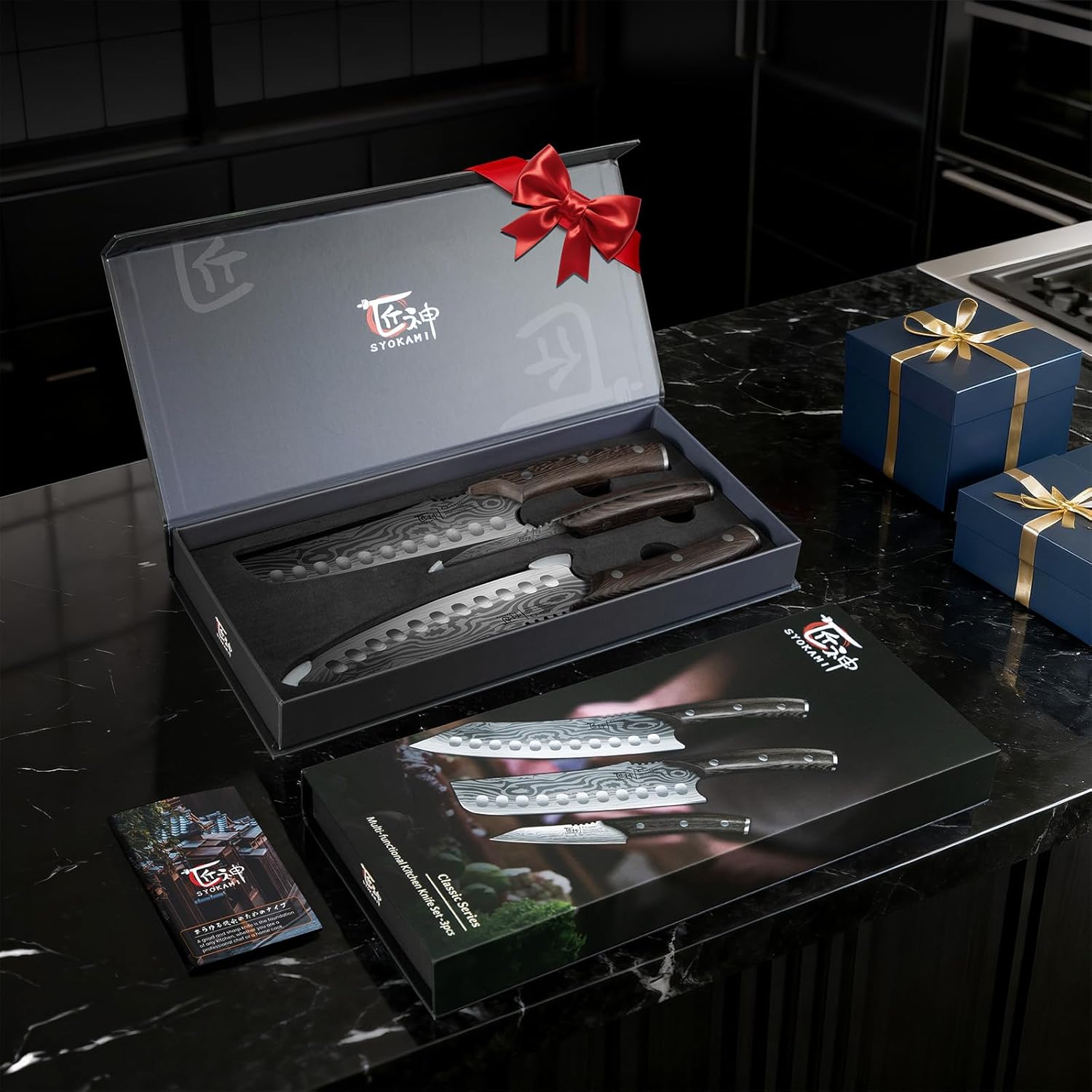 Kitchen Knife Set, 3-Piece Japanese Style Chef Knives Set (8.2" Kiritsuke, 7.2" Nakiri, 4" Paring) for Precision Cutting, Damascus Pattern, Ergonomic Full Tang Wooden Handle, Cooking Gifts - Image 9