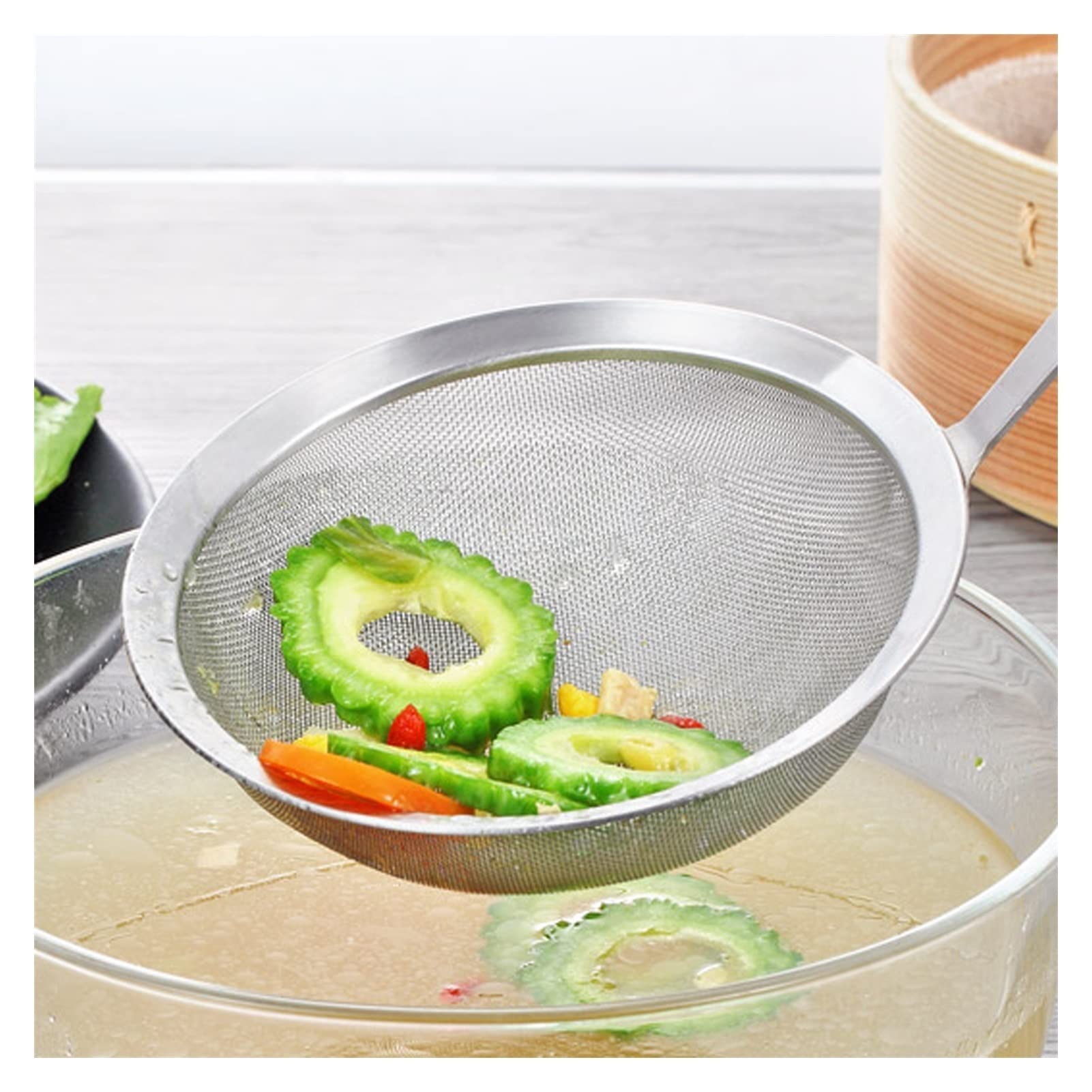 Espumadera de Cocina, colador de 4,5 Pulgadas con Mango Aislado, Malla de colador de Acero Inoxidable, Cuchara de Filtro pequeña for freír y escurrir (Color : 1pack)