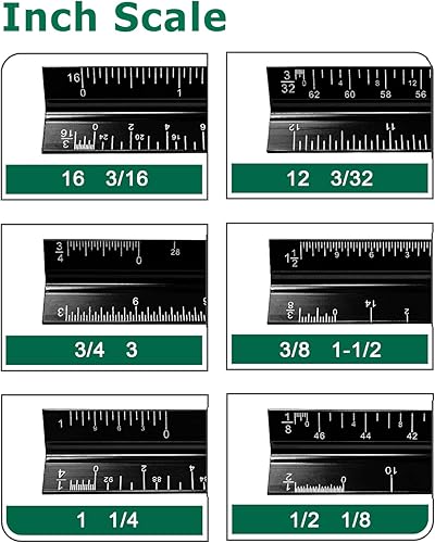 Miniatura 6 de Regla de escala de ingeniero, paquete de 2 reglas triangulares de 12 pulgadas, regla de escala de metal para planos, regla de dibujo para ingeniero