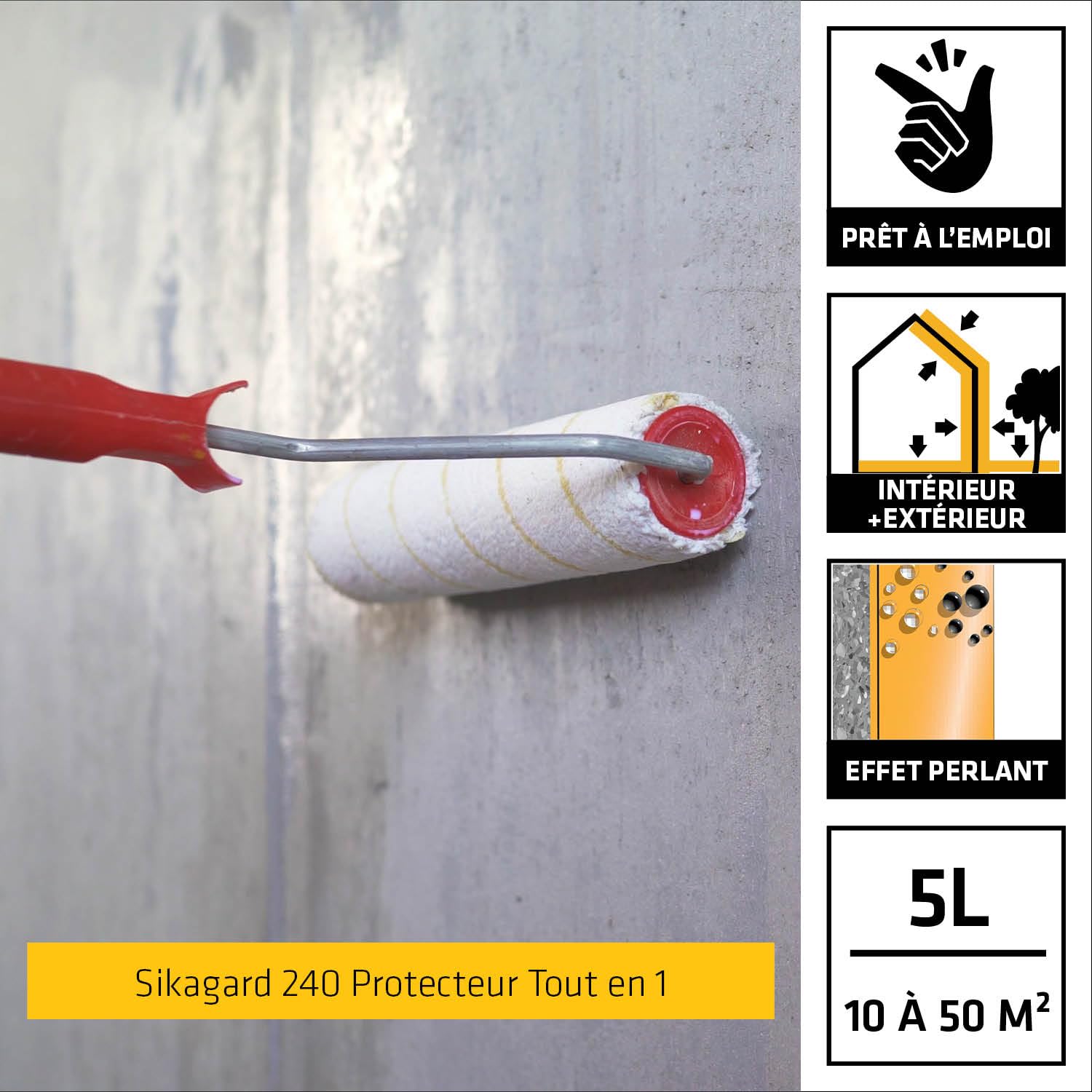 Sika Sikagard 240 Protecteur Tout en 1, Protection hydrofuge façade, mur, toiture et sol, 5L & lex PRO 11 FC Purform Gris béton, Mastic polyuréthane PU tout en 1, mastic multi-matériaux