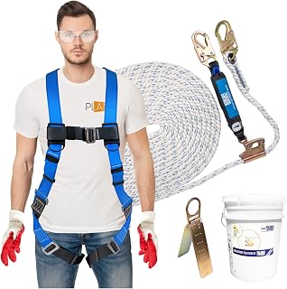 ATERET Bucket of Roof Harness Safety Kit, 50 ft. Vertical Lifeline Assembly, Reusable Anchor, 4 Gallons Bucket, Safety Harness Fall Protection Kit