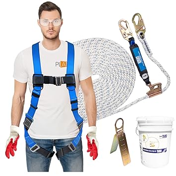 ATERET Bucket of Roof Harness Safety Kit, 50 ft. Vertical Lifeline Assembly, Reusable Anchor, 4 Gallons Bucket, Safety Harness Fall Protection Kit