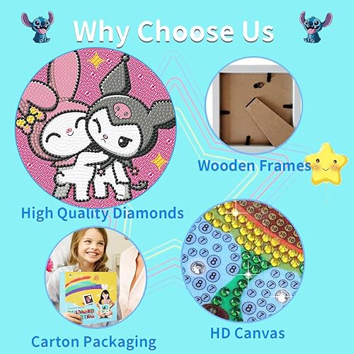 Miniatura 6 de KYOQFVN Kits de pintura artística de diamantes para niños con marco de madera, kits de arte de diamantes 5D para principiantes, arte de gemas