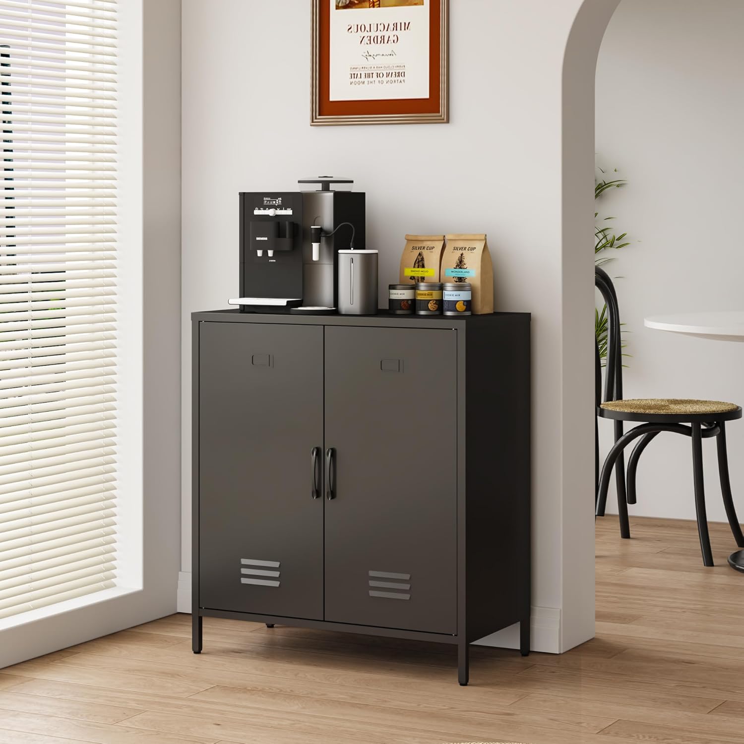 MIOCASA Metal Buffet Sideboard Cabinet with Adjustable Shelf & Feet, Heavy-Duty Storage Cabinet for Living Room, Kitchen, Entryway (Black)
