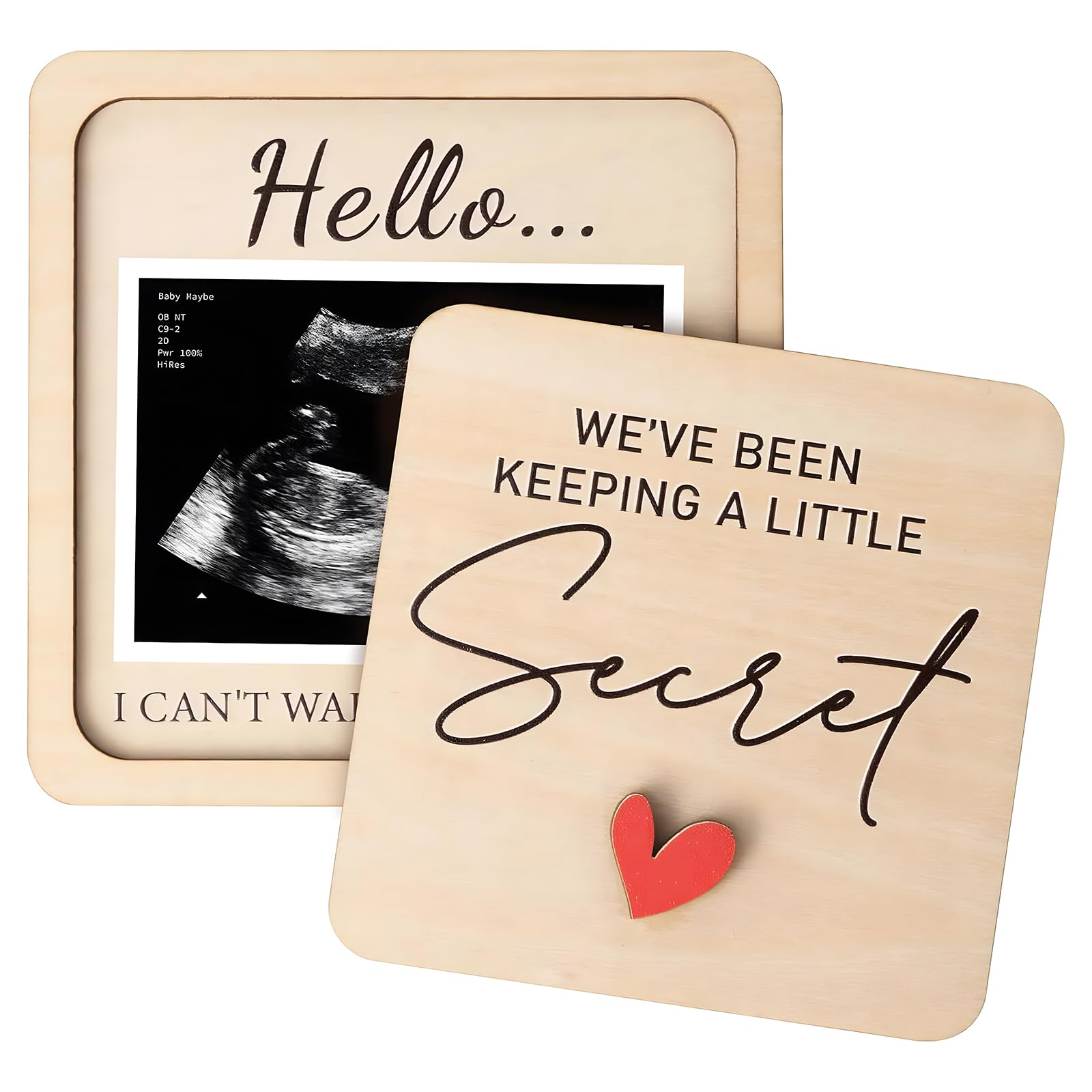 Wooden Pregnancy Announcement Sign, Keepsake with Scan Photo Frame
