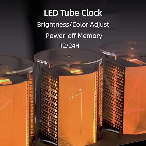 Miniatura 2 de Adventurers Reloj de tubo Nixie de simulación, reloj de escritorio RGB, reloj de escritorio de tubo LED con base de madera de imitación y reloj de