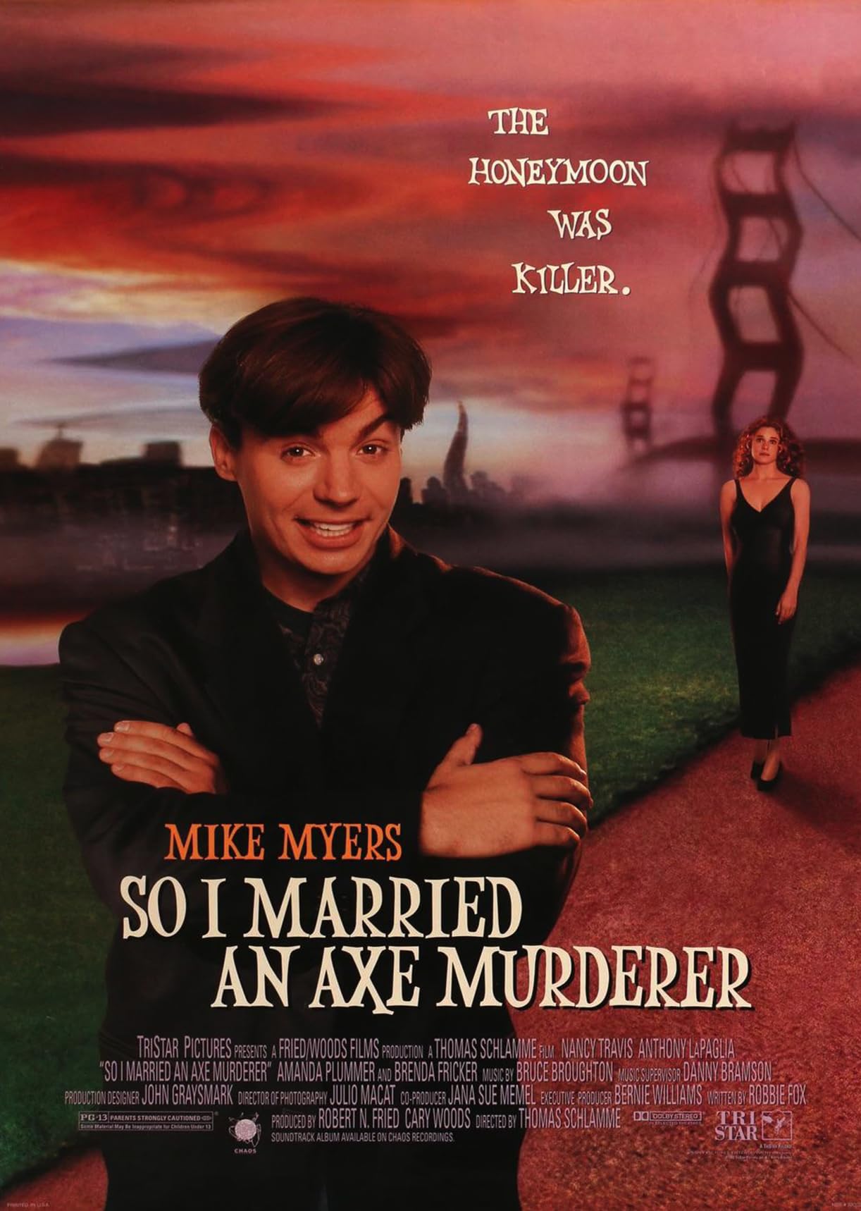 So I Married An Axe Murderer Vintage Comedy Horror 1990's movie poster Wall Art print (A3 Framed - White Frame)