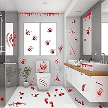 136Pcs Halloween Decorations Indoor, Scary Bloody Handprints Wall Decals Pumpkin Eyeballs Skull Window Stickers with Tattoos for Home Bedroom Floor Bathroom Door Decor (Red Handprints Footprints)