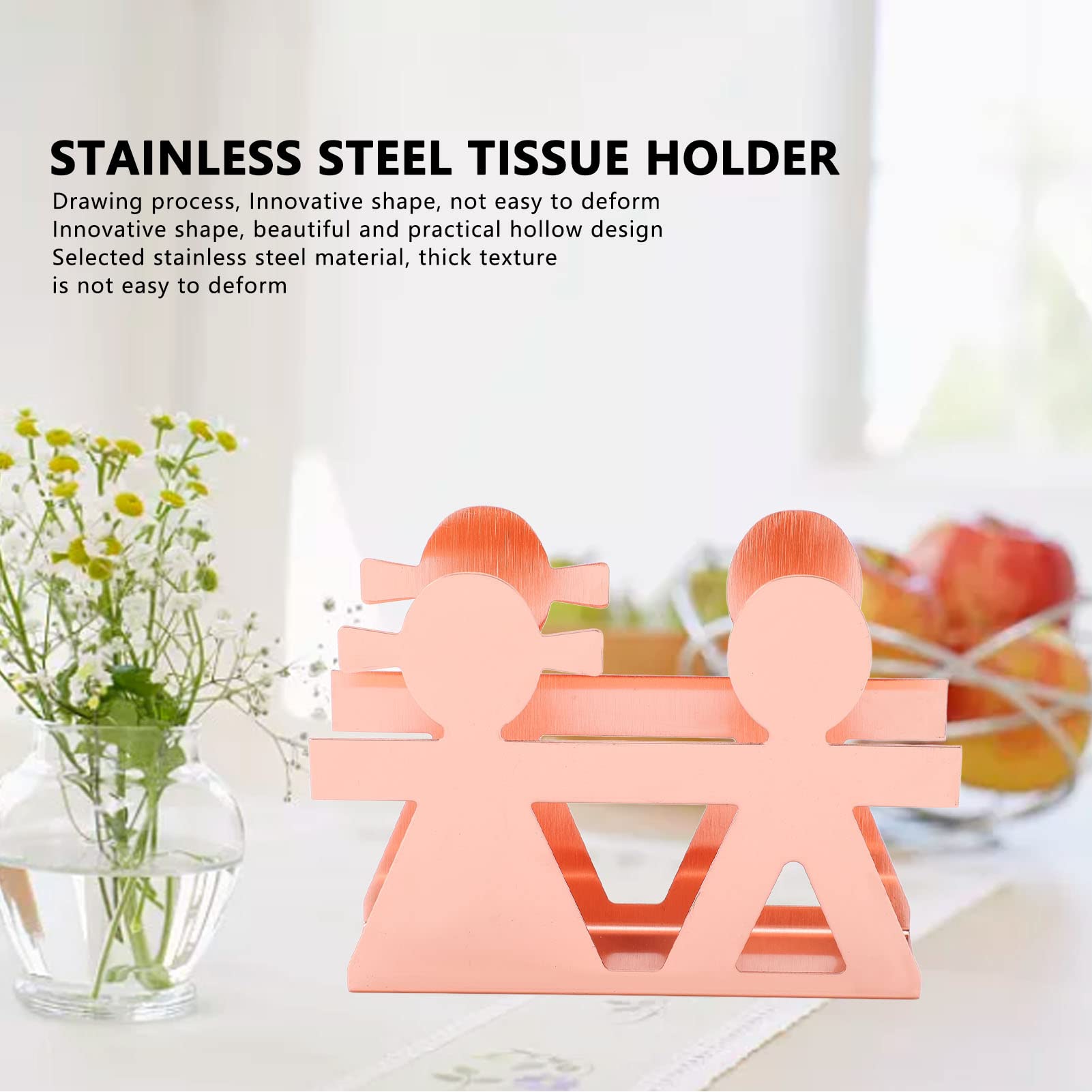 Portatovaglioli Da Tavolo In Acciaio Inossidabile Con Design Intagliato A Forchetta E Coltello, Finitura Opaca, Colore Oro Rosa, Moderno E Creativo - 5