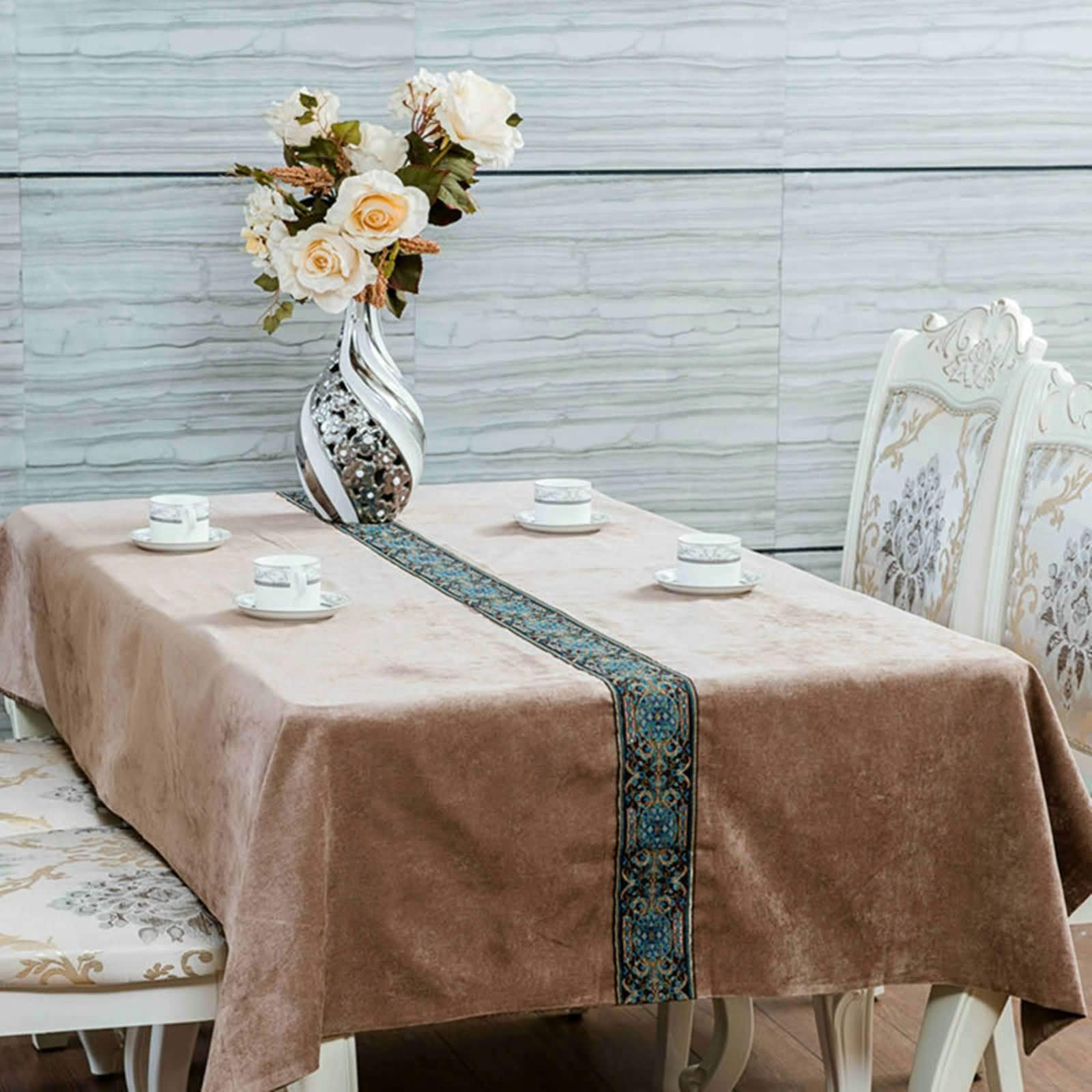 Daesar Mantel Mesa Rectangular,Manteles Mesa Pana Patrón de Flores Café Manteles de Mesa 175x225CM