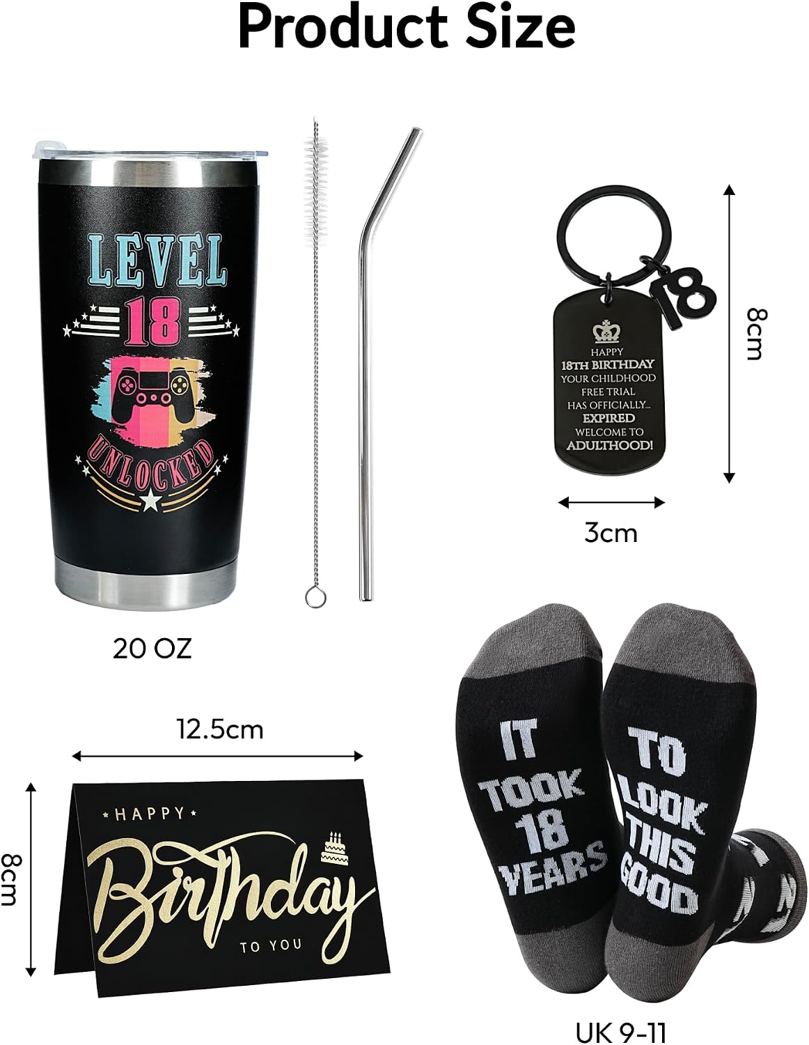Merclix 18th Birthday Gifts for Boys Keepsake Gift Set Funny Sock 9-11 Keyring Card Mug with Straw 18th Birthday Gifts for Him Son Grandson Nephew Brother Ideas image 4