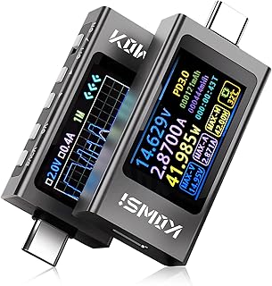 Diymore Probador USB,Medidor de Potencia USB Voltímetro de Corriente,Detector de Capacidad de Potencia,Instrumento de Prueba USB Multifunción con Medición de Curva y Medición de Ondulación