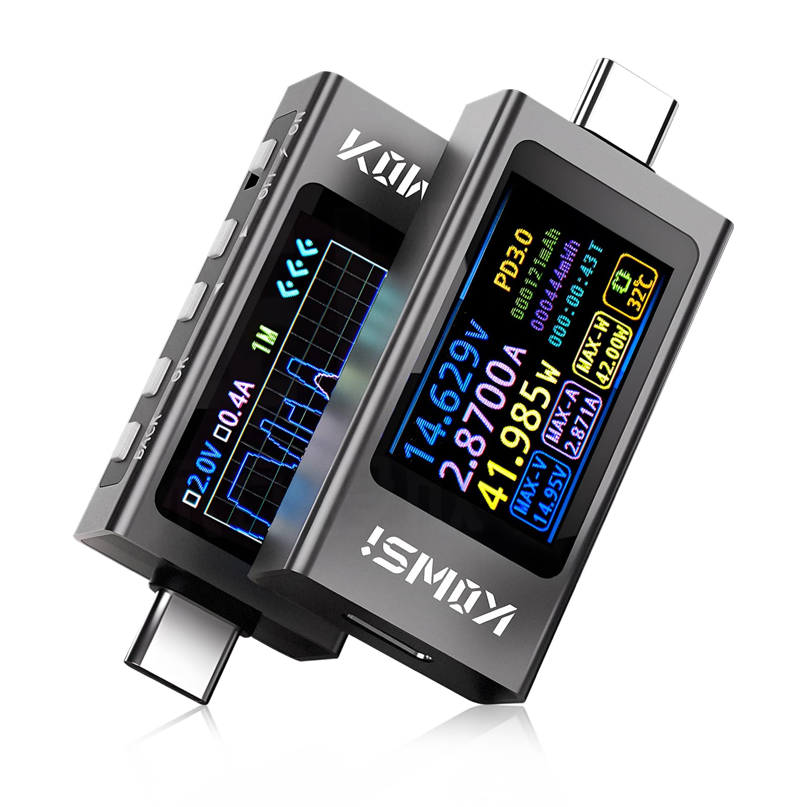 diymore USB Tester Meter USB-C Current Meter Current Voltage Power Meter,12A PD Battery Power Bank Capacity Ammeter With Curve Display