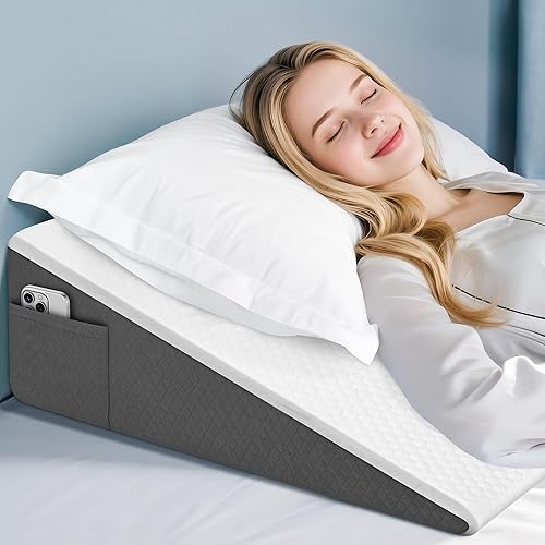 DiffPacky Wedge Pillow, 8 inch Bed Wedge Pillow for Sleeping & Resting, Cooling Memory Foam Incline Pillow for Adults Seniors, Back Support and Leg Elevation, Ideal for Couch, Bedroom & Living Room - 24*24*8