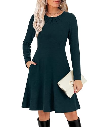 Women 2026 Spring Midi Dresses Long Sleeve Crewneck Casual Flowy
