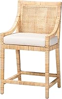 Bali & Pari Alexis Rattan Counter Stool - Handcrafted Boho Wingback Barstool with Cushion for Kitchen Island