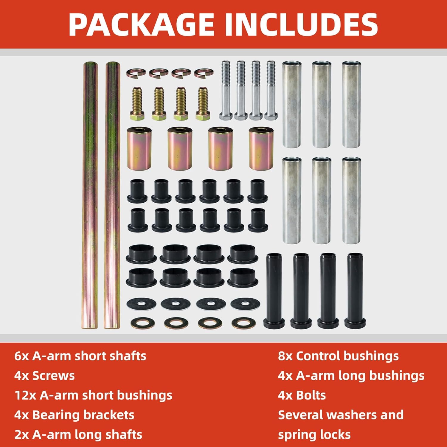 Rear Left & Right A-Arm Bushing Shaft Kit – Compatible with Polaris Sportsman 400 450 500 600 700 800 Replace 5020826 5434548 5434551 5133806 5434550