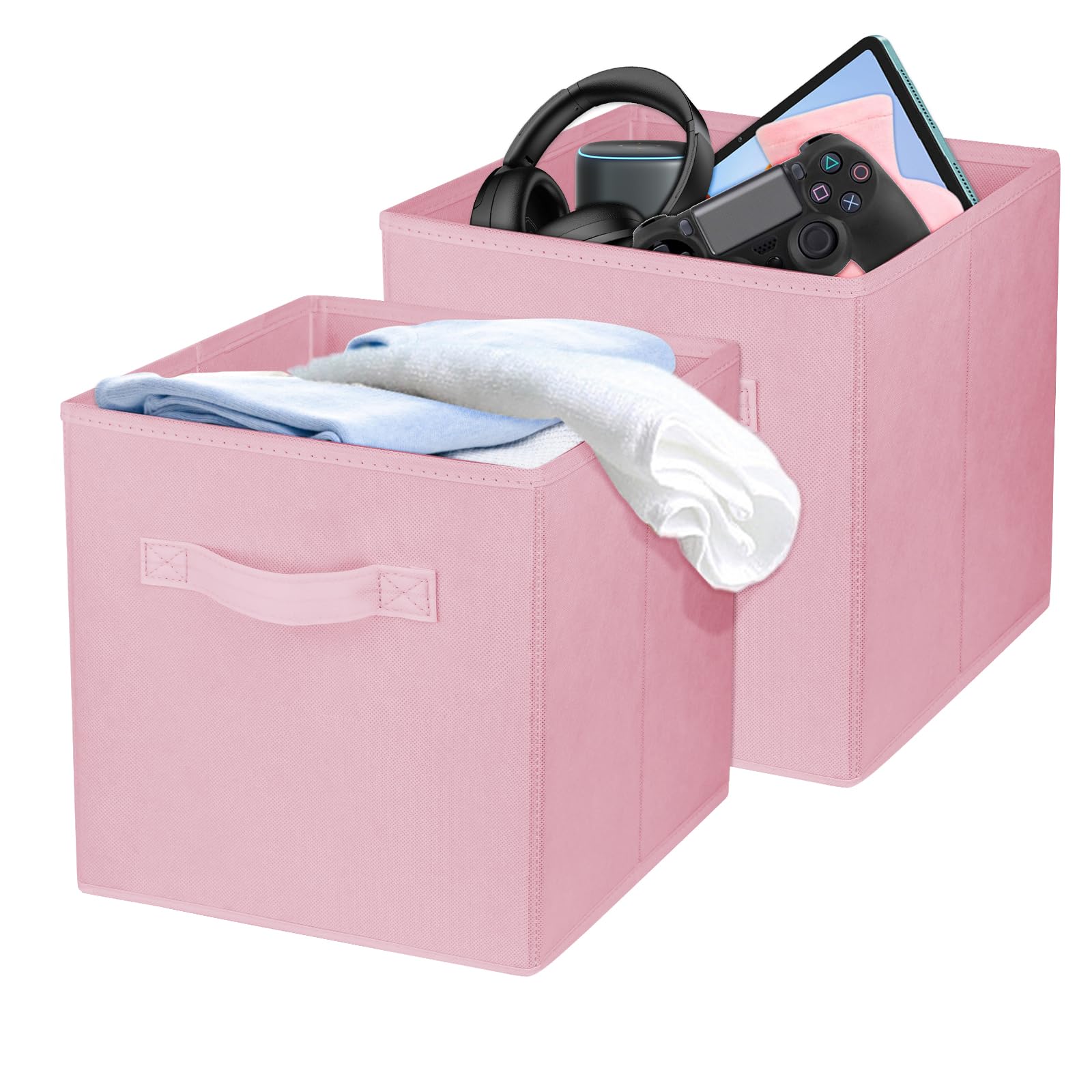Zuihug 2 Pcs Storage Cubes, 10.5 Inch Collapsible Storage Bins, Fabric Foldable Bins for Organization, Durable Storage Bins for Closet, Shelves, Offices (Pink)